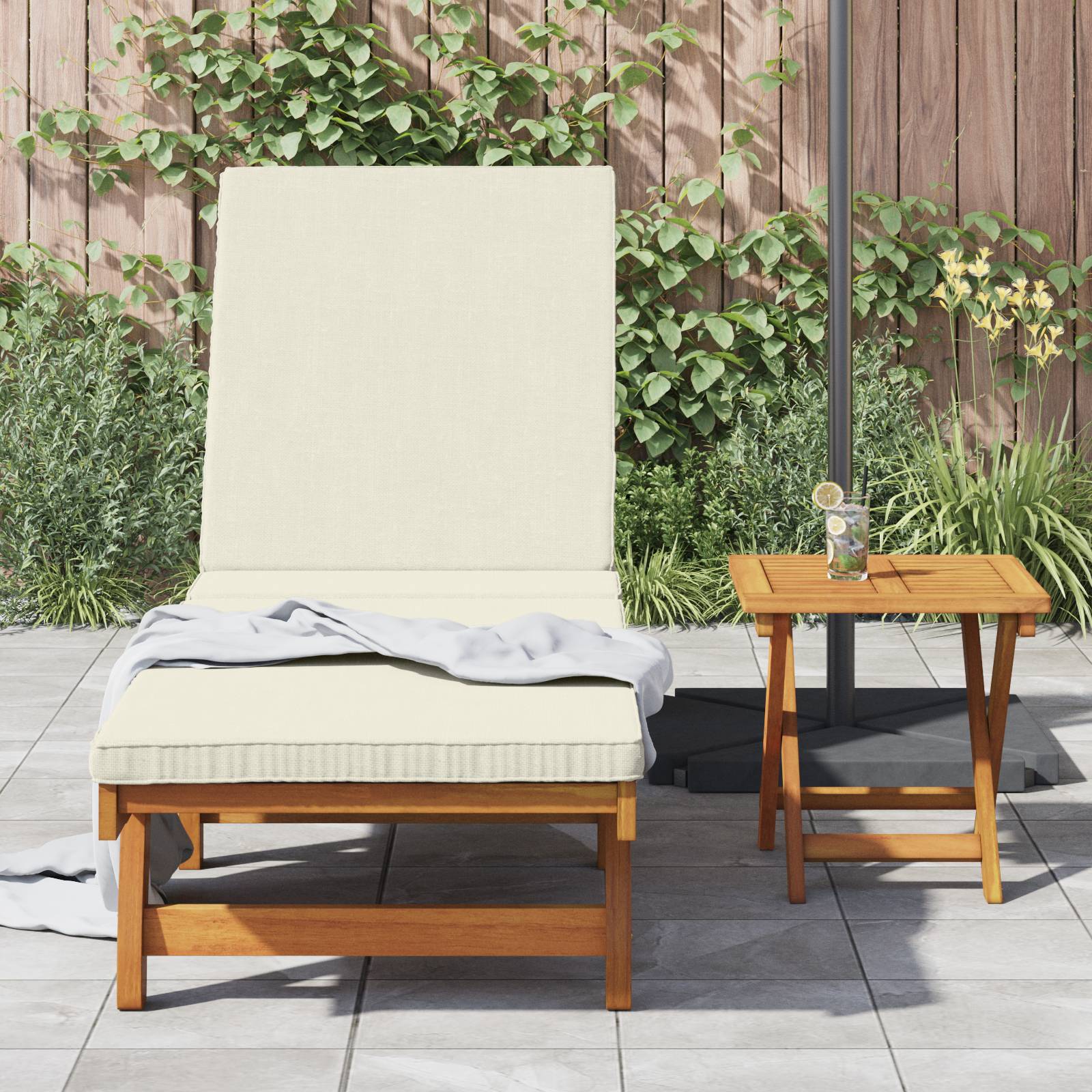 vidaXL Sonnenliege mit Rädern, Tisch und Kissen Massivholz Akazie