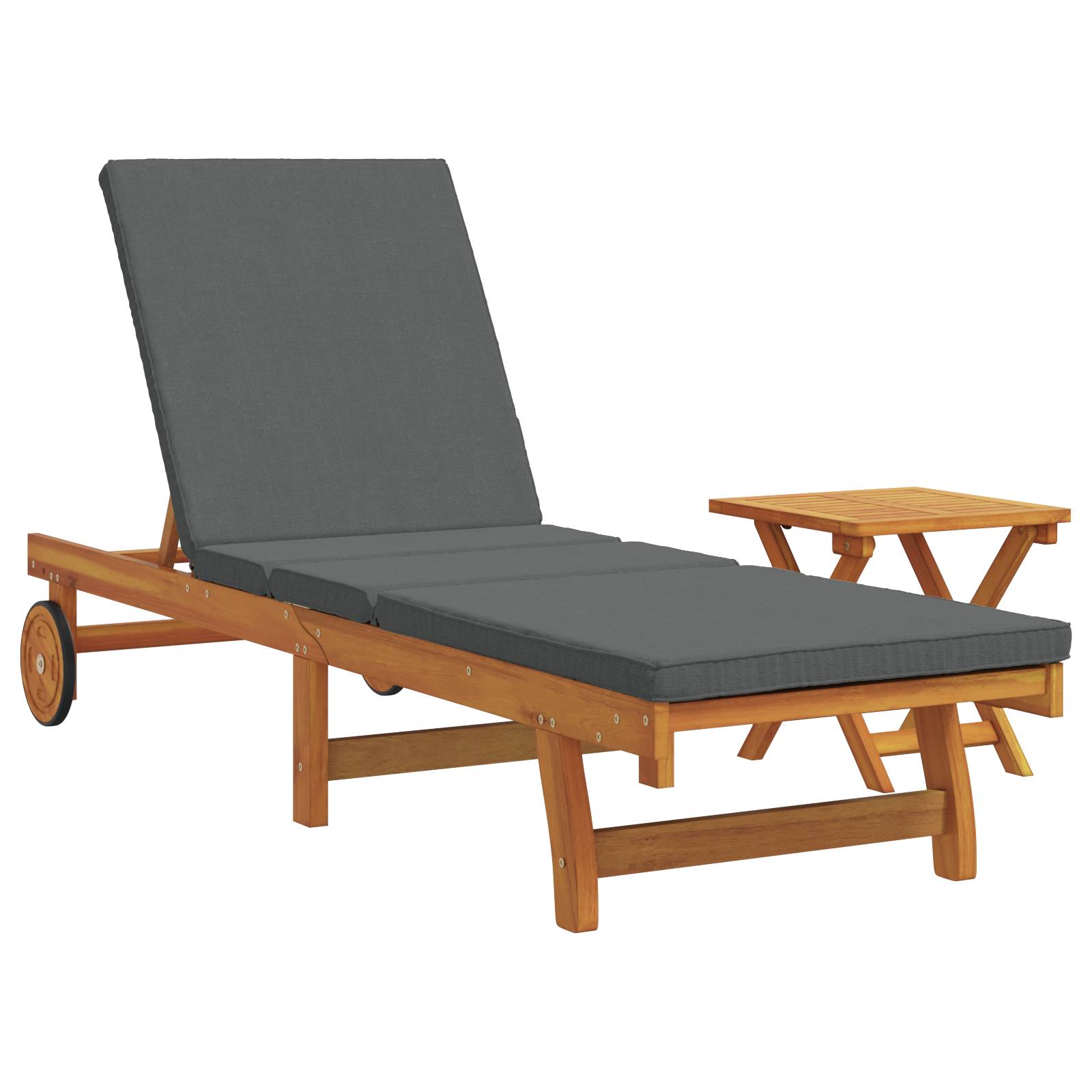 vidaXL Sonnenliege mit Rollen, Tisch und Kissen Massivholz Akazie