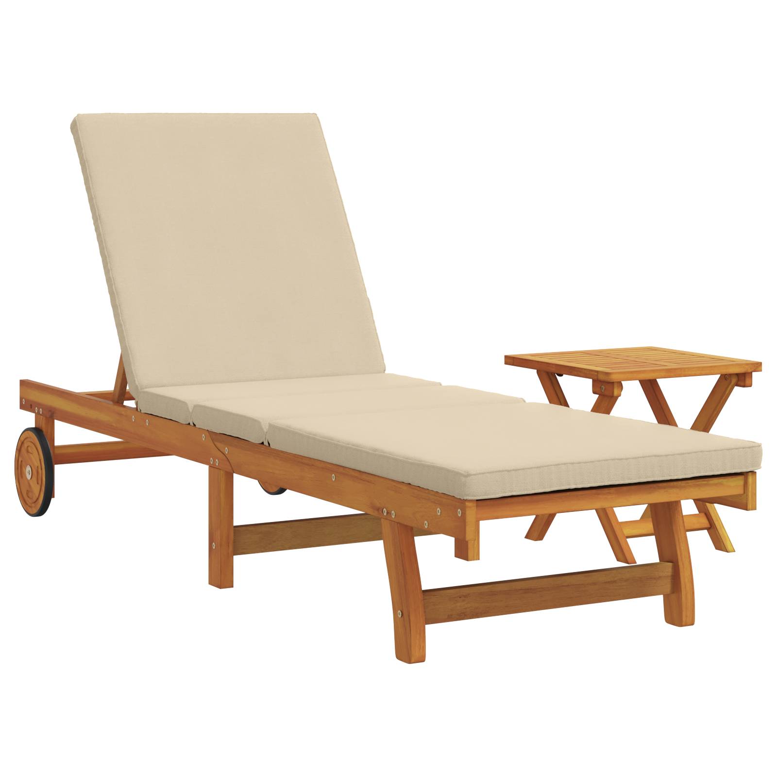 vidaXL Roll-Sonnenliege mit Tisch und Kissen aus massivem Akazienholz