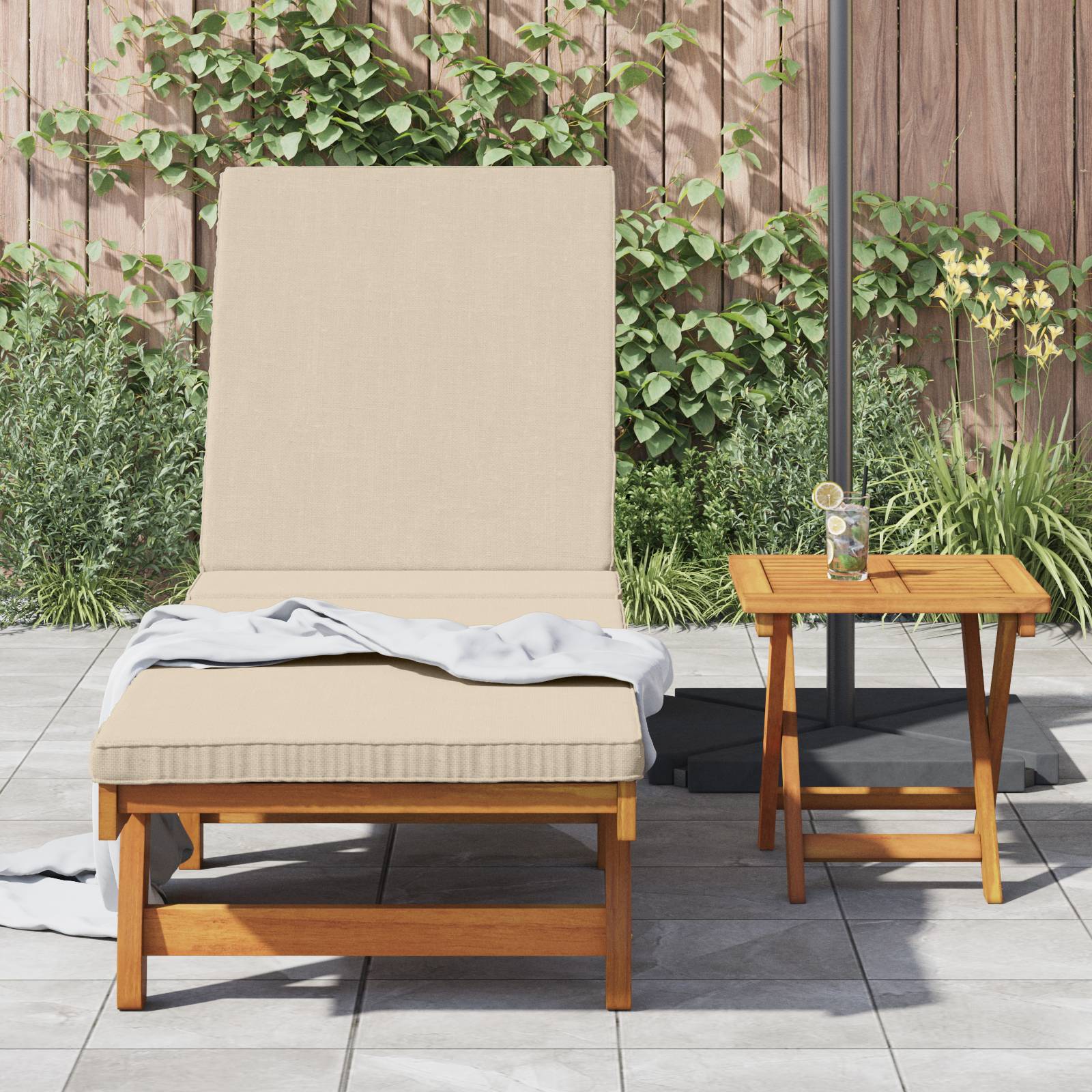 vidaXL Roll-Sonnenliege mit Tisch und Kissen aus massivem Akazienholz