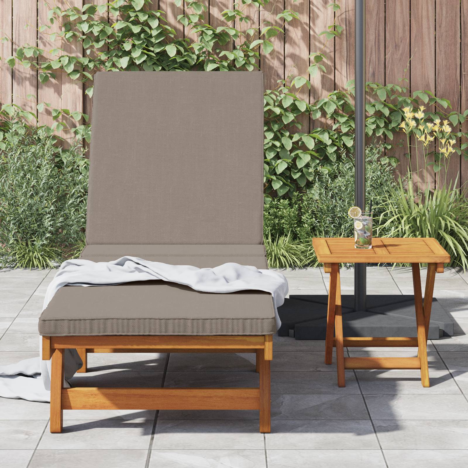vidaXL Sonnenliege mit Rädern, Tisch und Kissen Massivholz Akazie