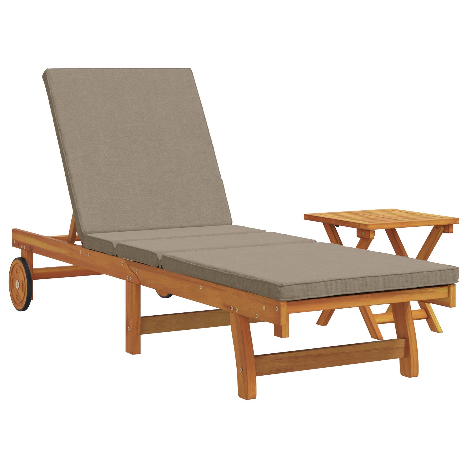 vidaXL Sonnenliege mit Rädern, Tisch und Kissen Massivholz Akazie