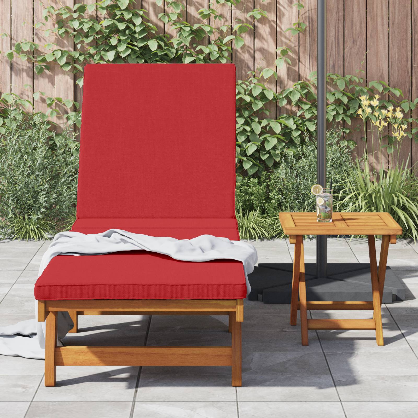 vidaXL Sonnenliege mit Rädern und Kissen Rot Massivholz