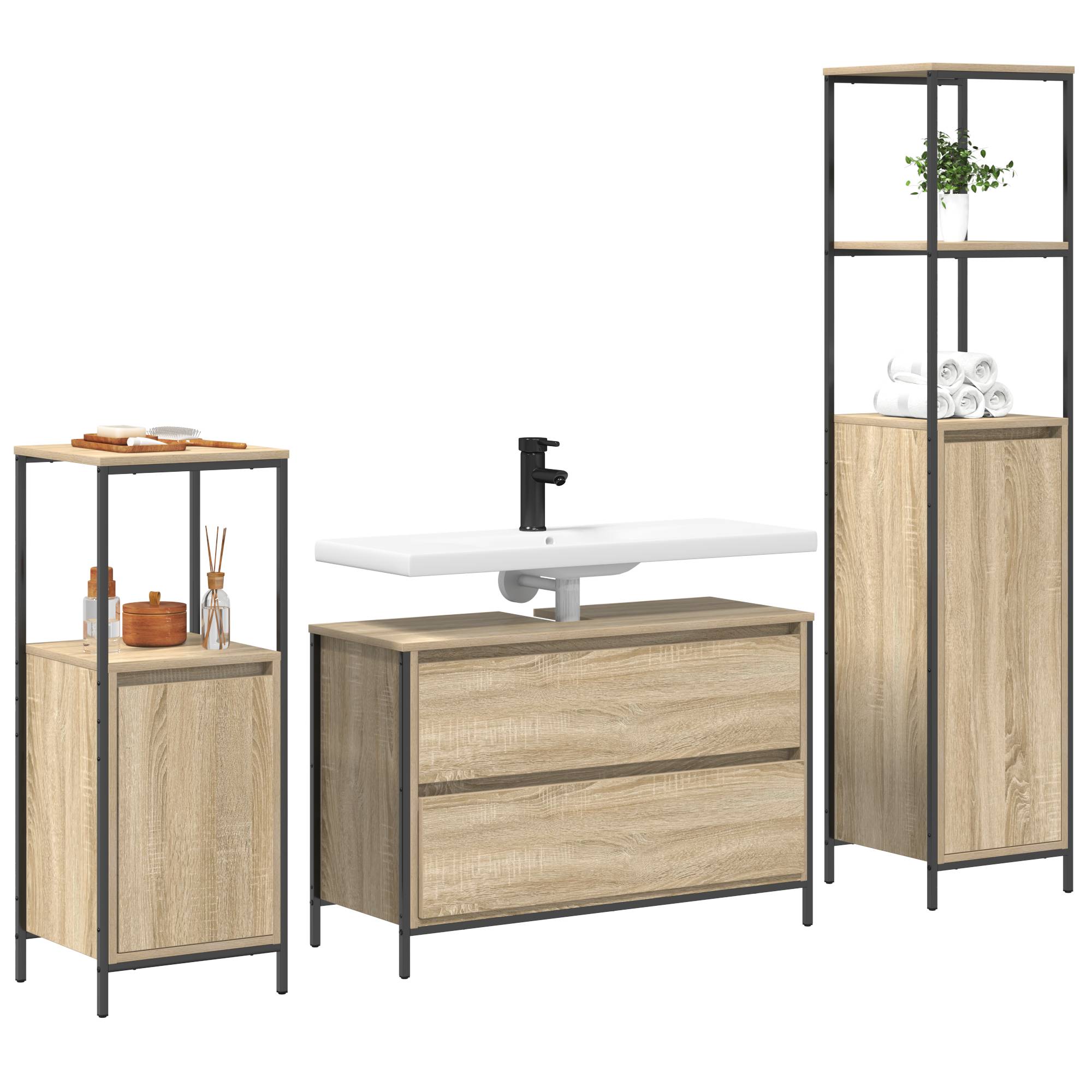 vidaXL 3-tlg. Badmöbel-Set Sonoma Eiche Holzwerkstoff
