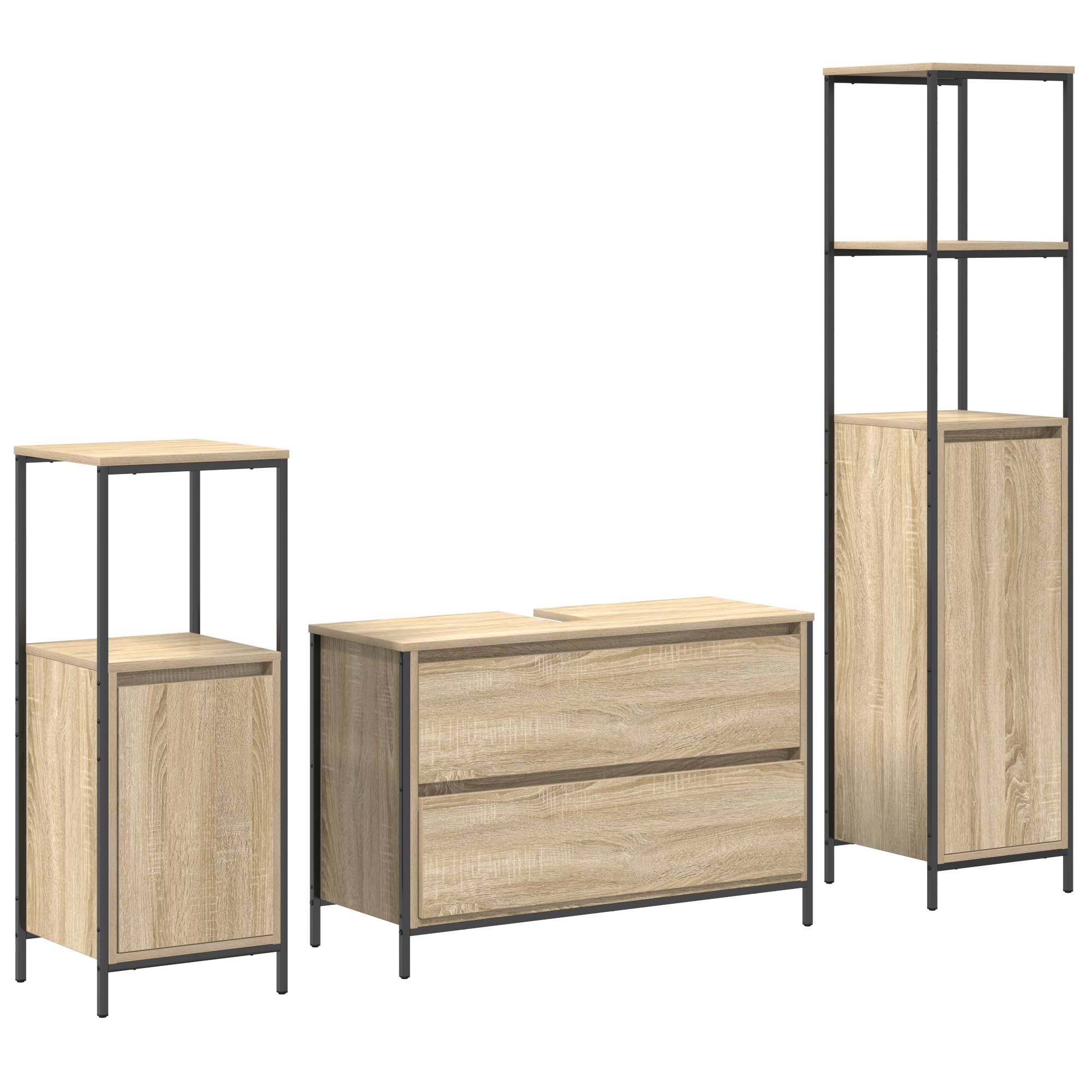 vidaXL 3-tlg. Badmöbel-Set Sonoma Eiche Holzwerkstoff