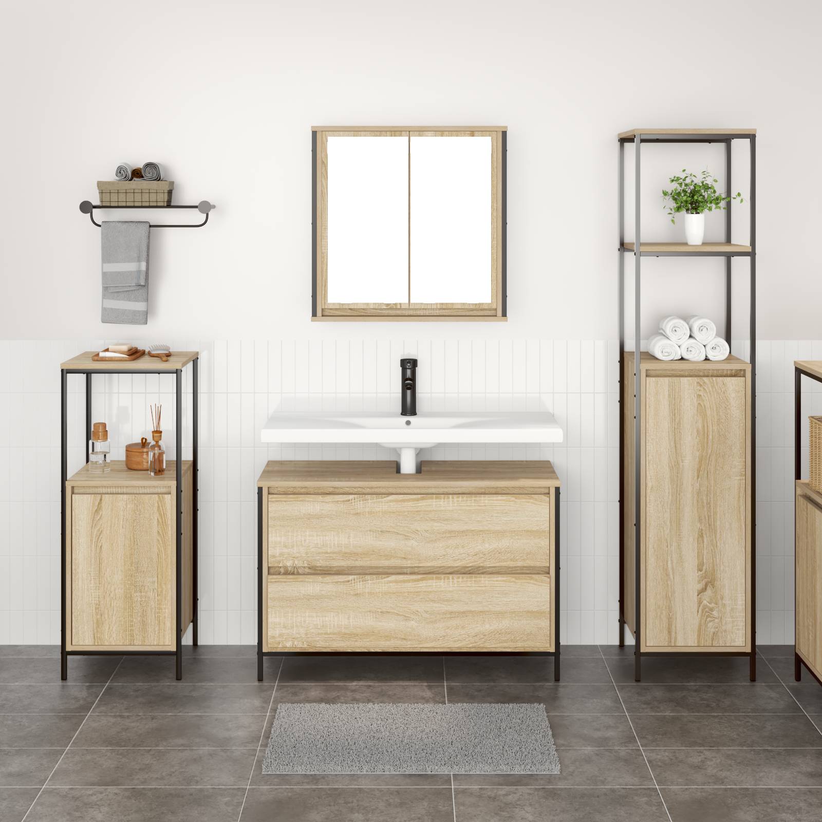 vidaXL 3-tlg. Badmöbel-Set Sonoma Eiche Holzwerkstoff
