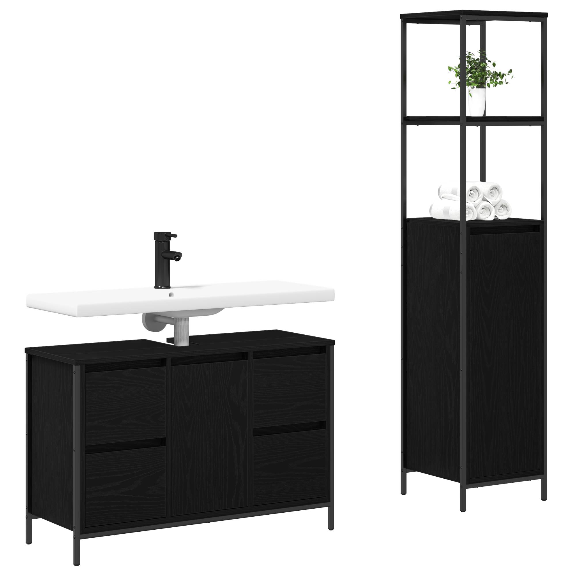 vidaXL 2-tlg. Badmöbel-Set Schwarz Eiche Holzwerkstoff