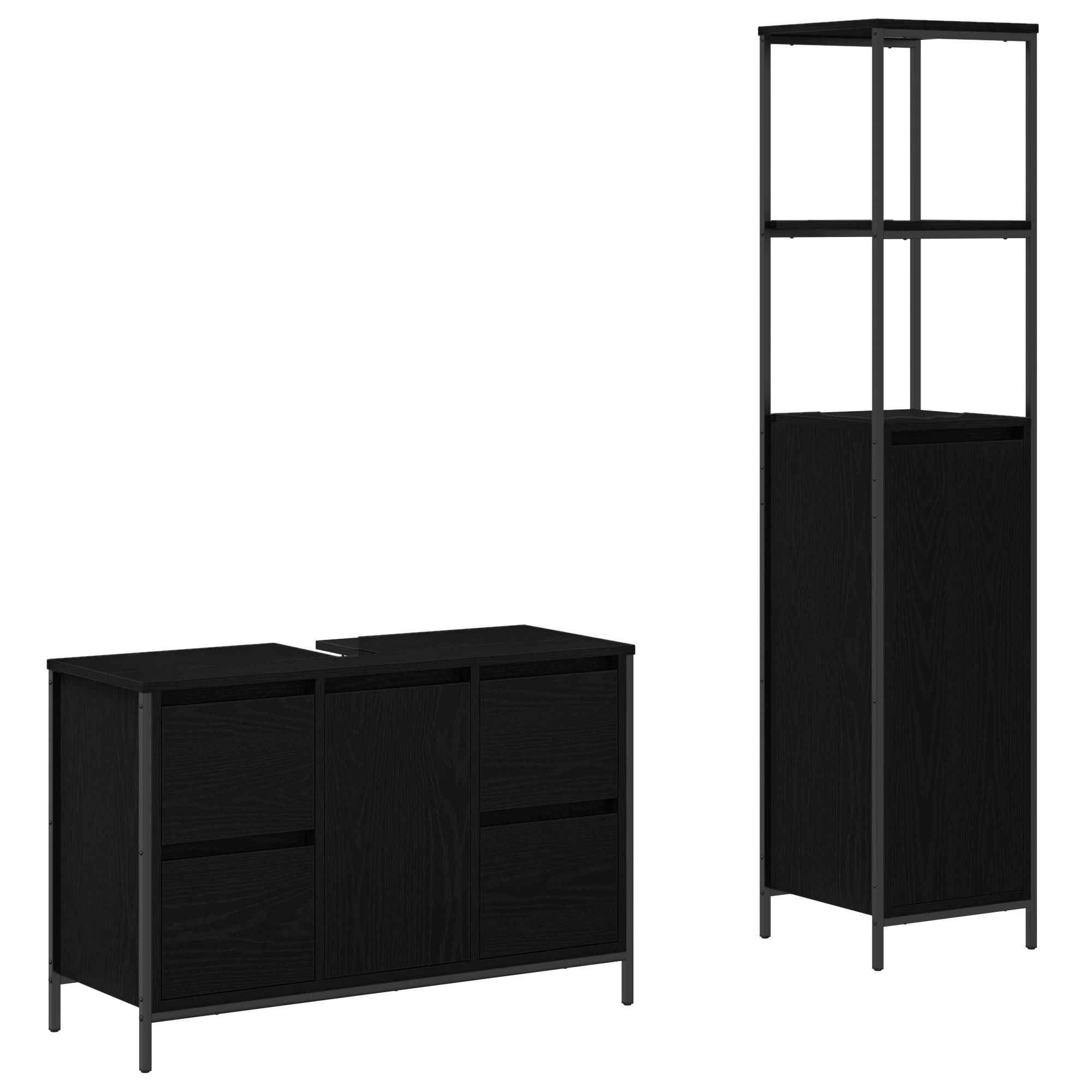 vidaXL 2-tlg. Badmöbel-Set Schwarz Eiche Holzwerkstoff