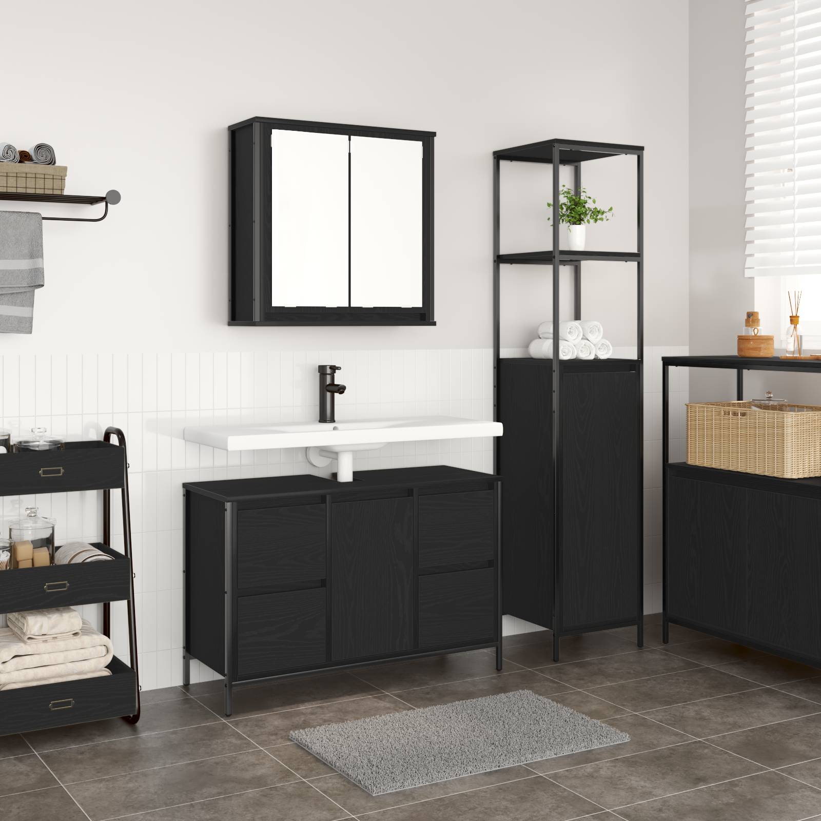 vidaXL 2-tlg. Badmöbel-Set Schwarz Eiche Holzwerkstoff