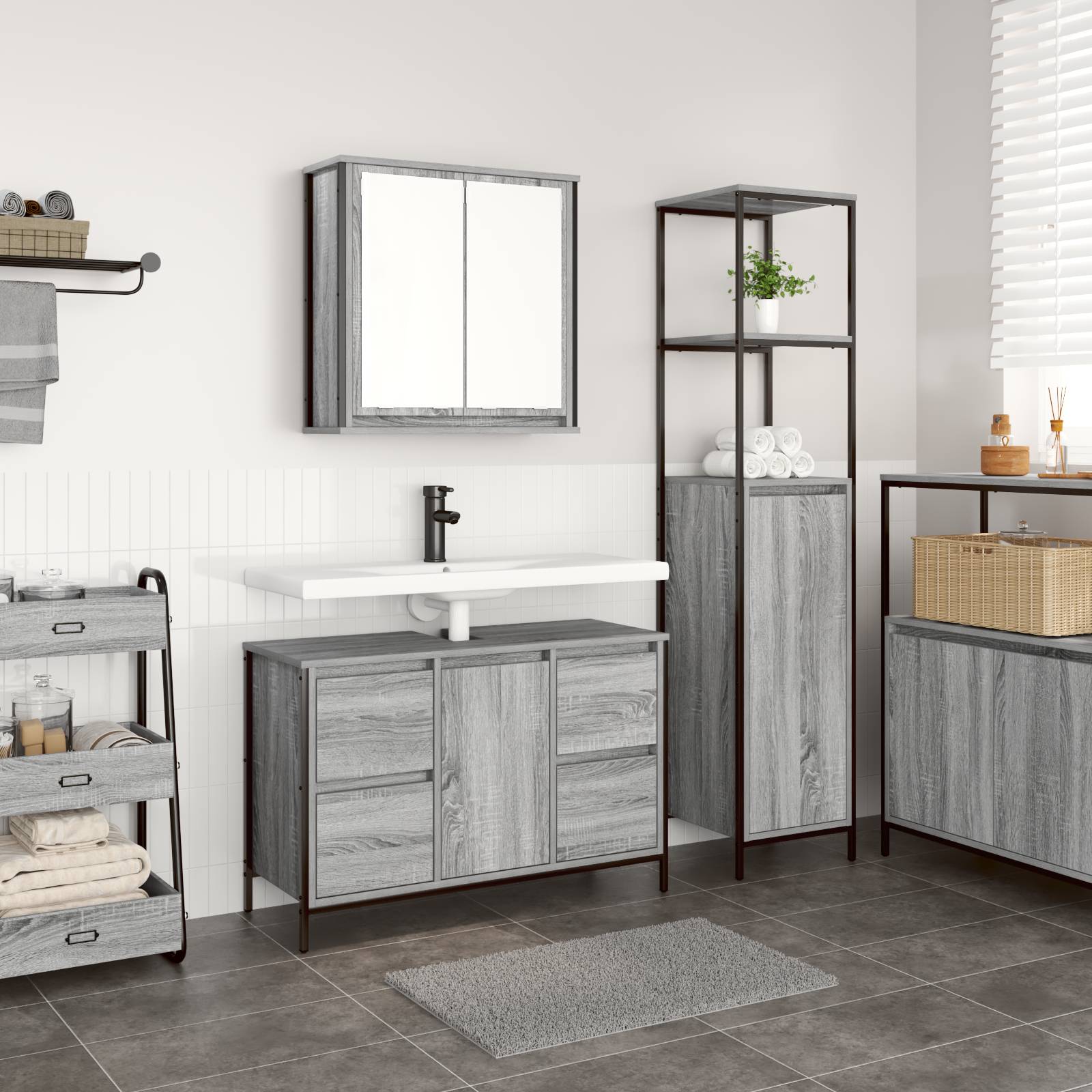 vidaXL 2-tlg. Badmöbel-Set Grau Sonoma Holzwerkstoff