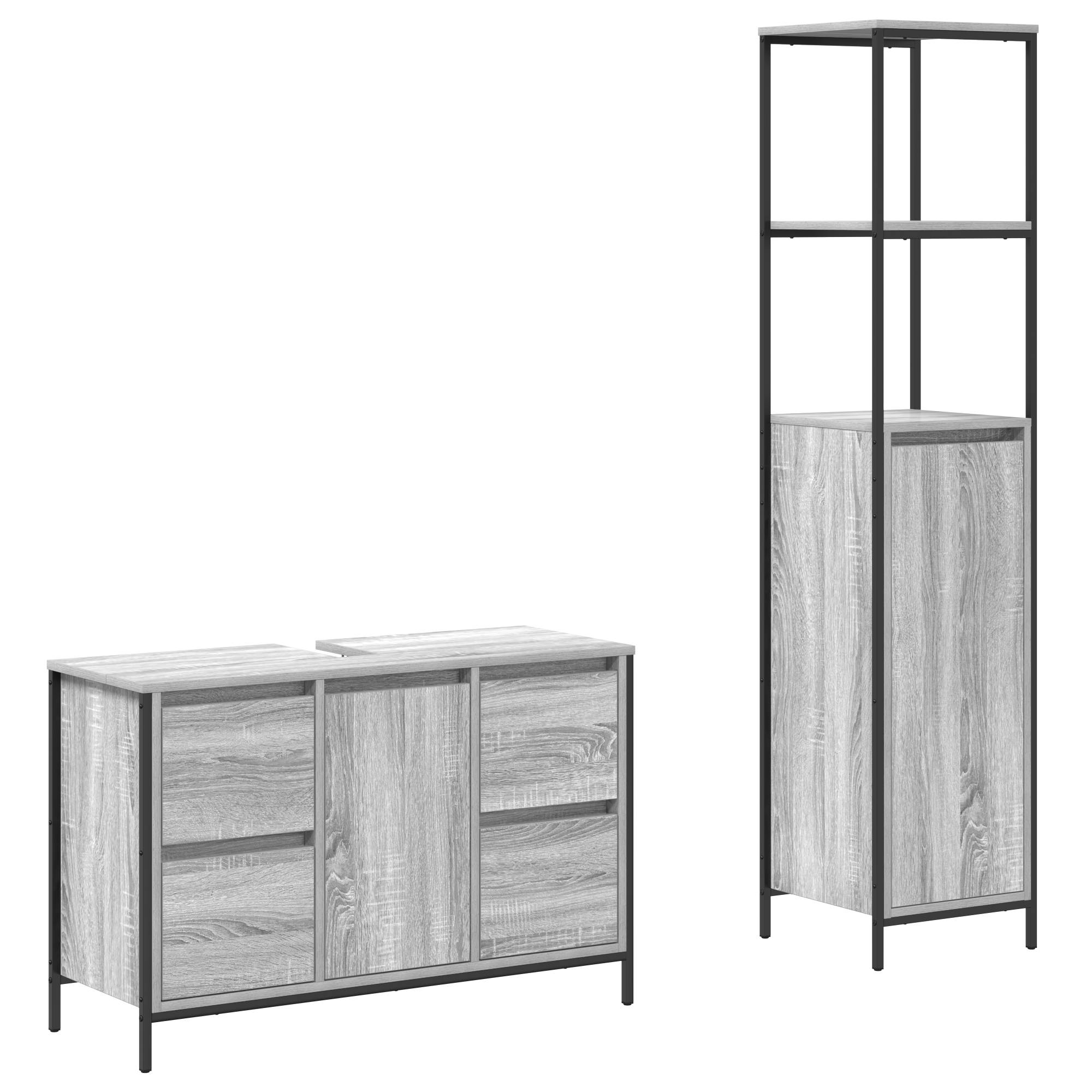 vidaXL 2-tlg. Badmöbel-Set Grau Sonoma Holzwerkstoff