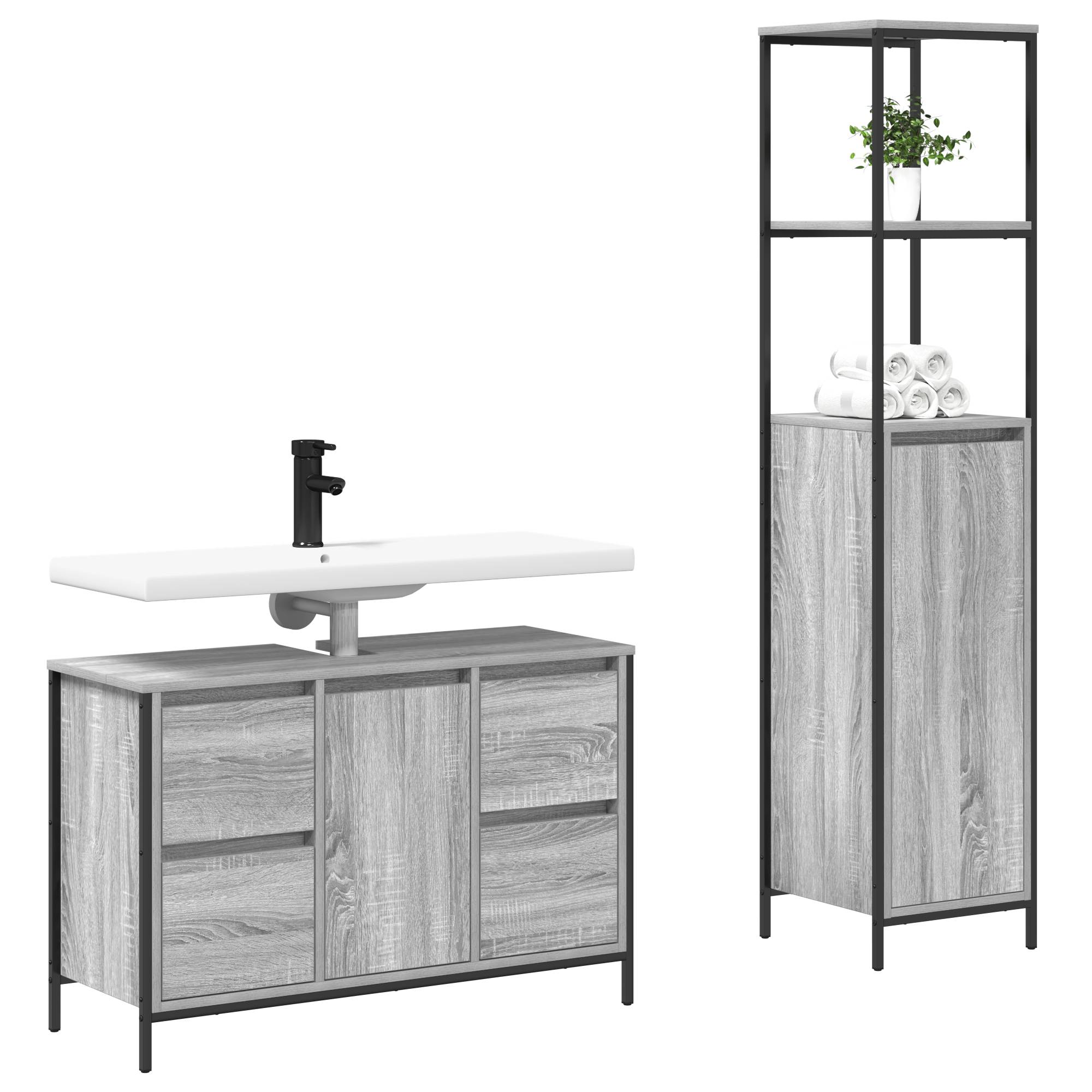 vidaXL 2-tlg. Badmöbel-Set Grau Sonoma Holzwerkstoff