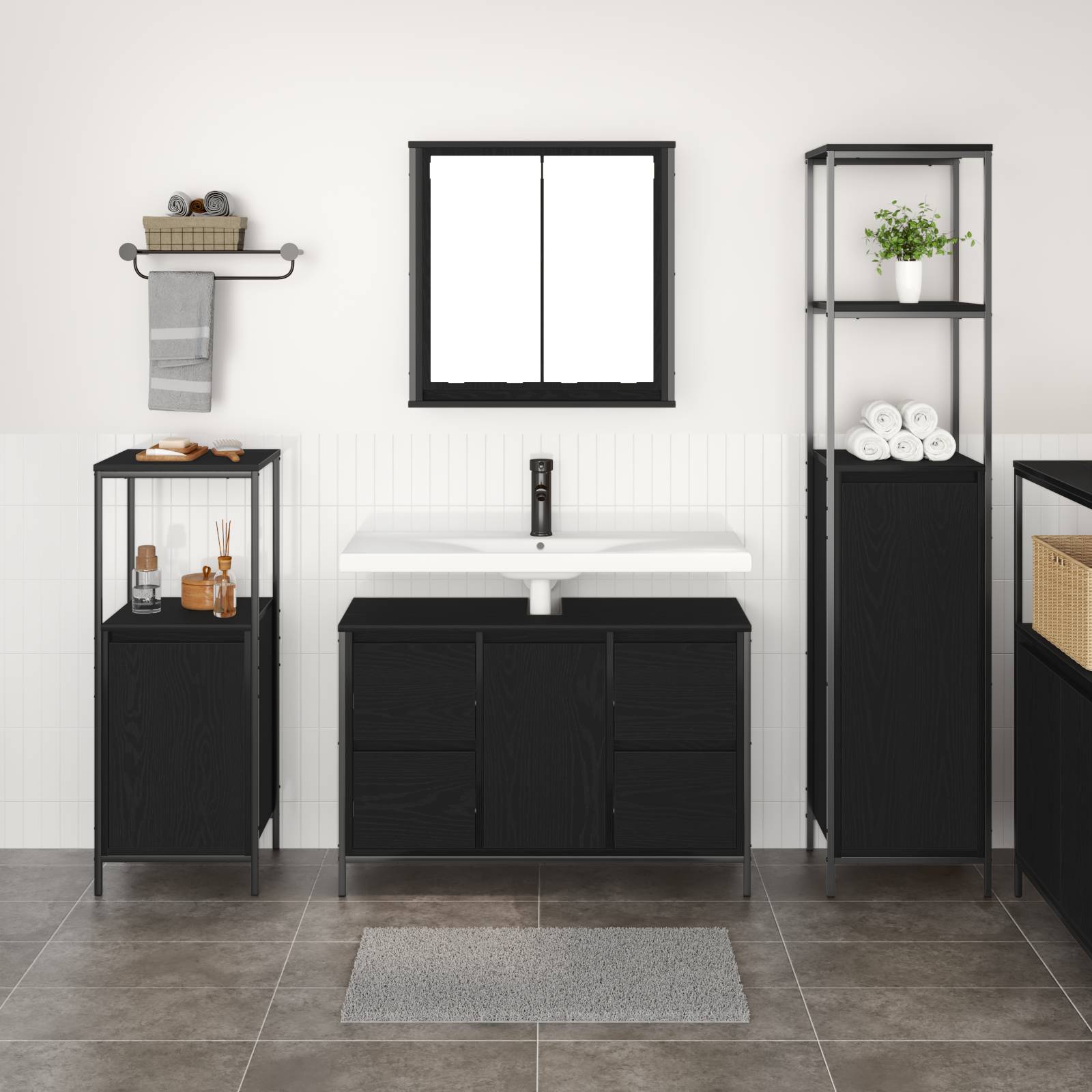 vidaXL 3-tlg. Badmöbel-Set Schwarz Eiche Holzwerkstoff