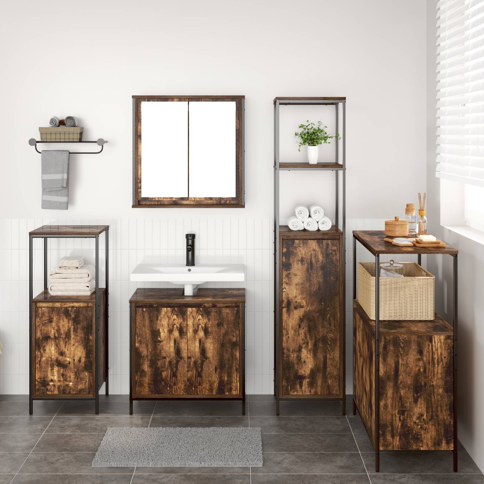 vidaXL 5-tlg. Badmöbel-Set Räuchereiche Holzwerkstoff