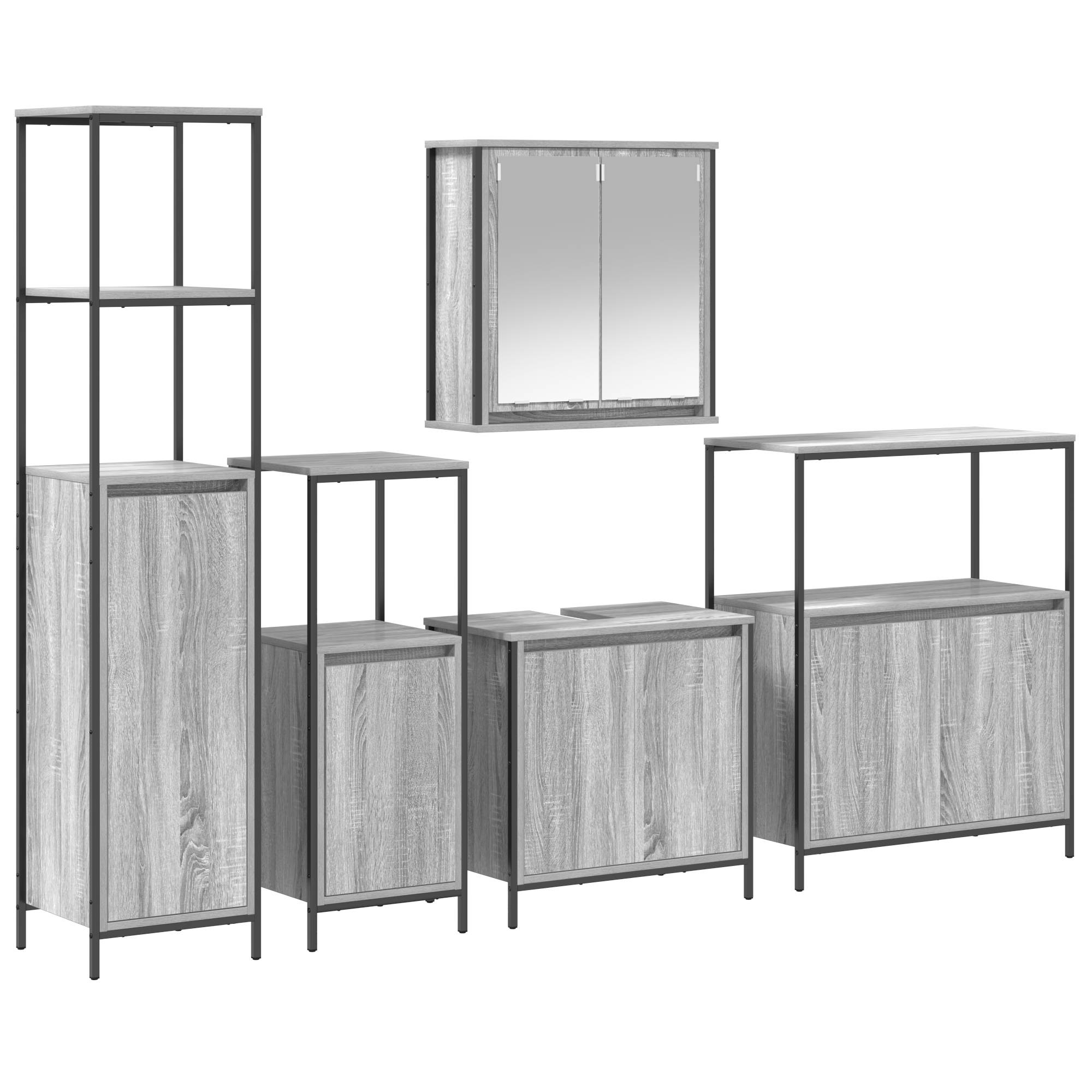 vidaXL 5-tlg. Badmöbel-Set Grau Sonoma Holzwerkstoff