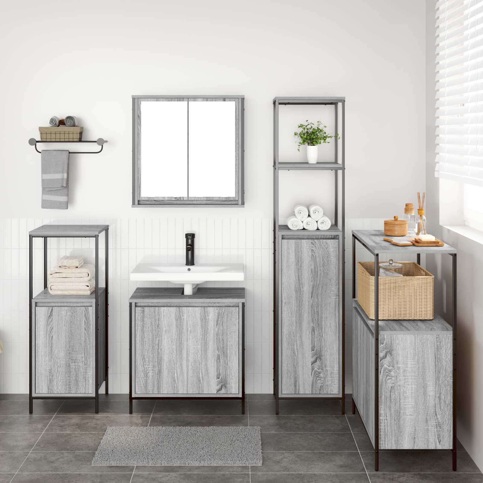 vidaXL 5-tlg. Badmöbel-Set Grau Sonoma Holzwerkstoff