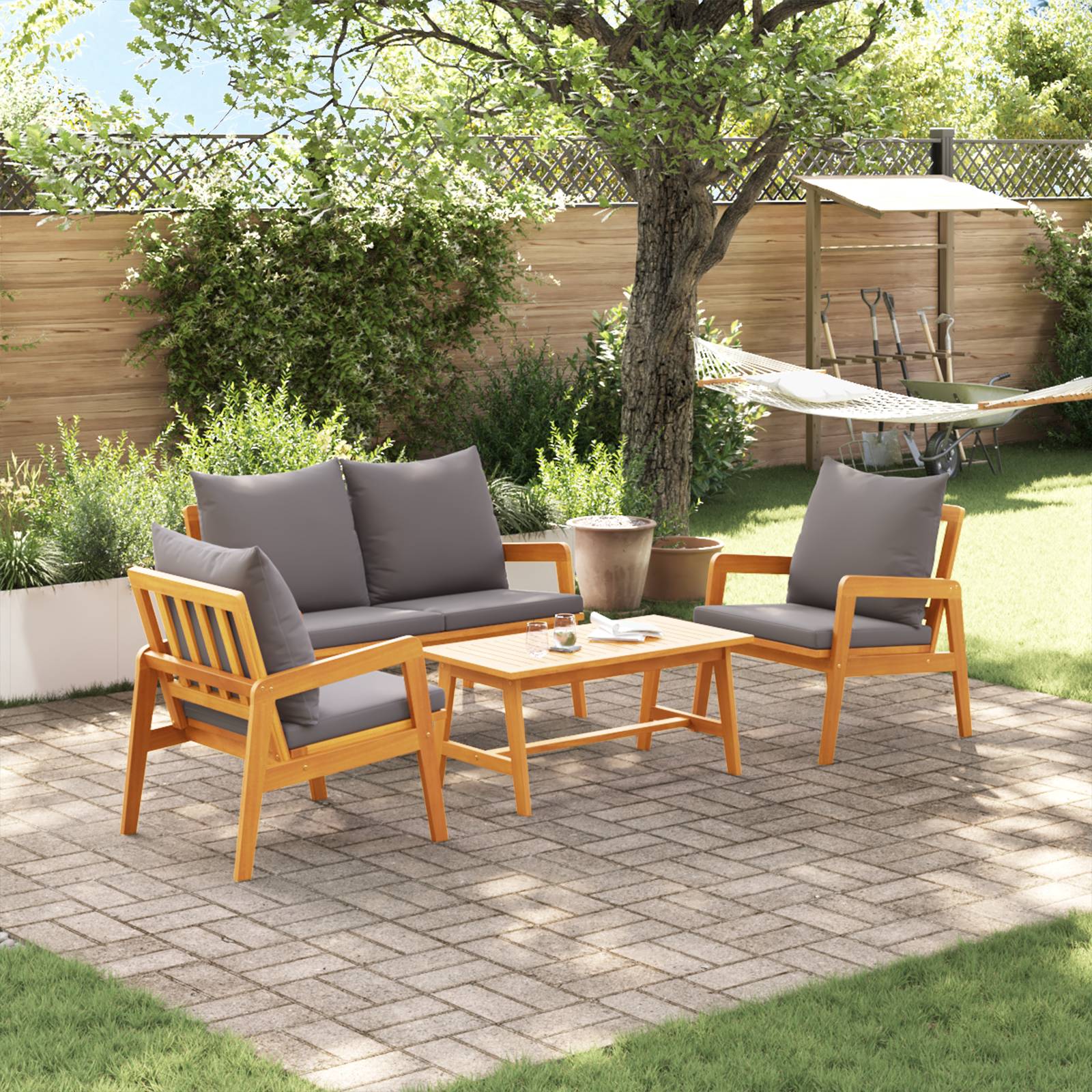 vidaXL 4-tlg. Bistro-Set mit Kissen Massivholz Akazie