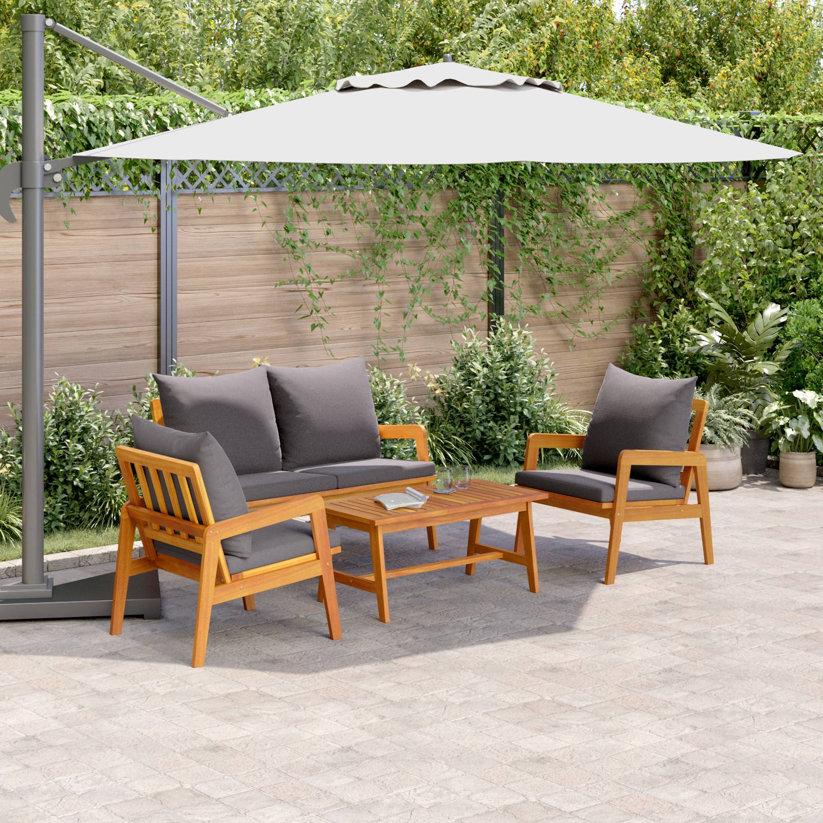 vidaXL 4-tlg. Bistro-Set mit Kissen Massivholz Akazie