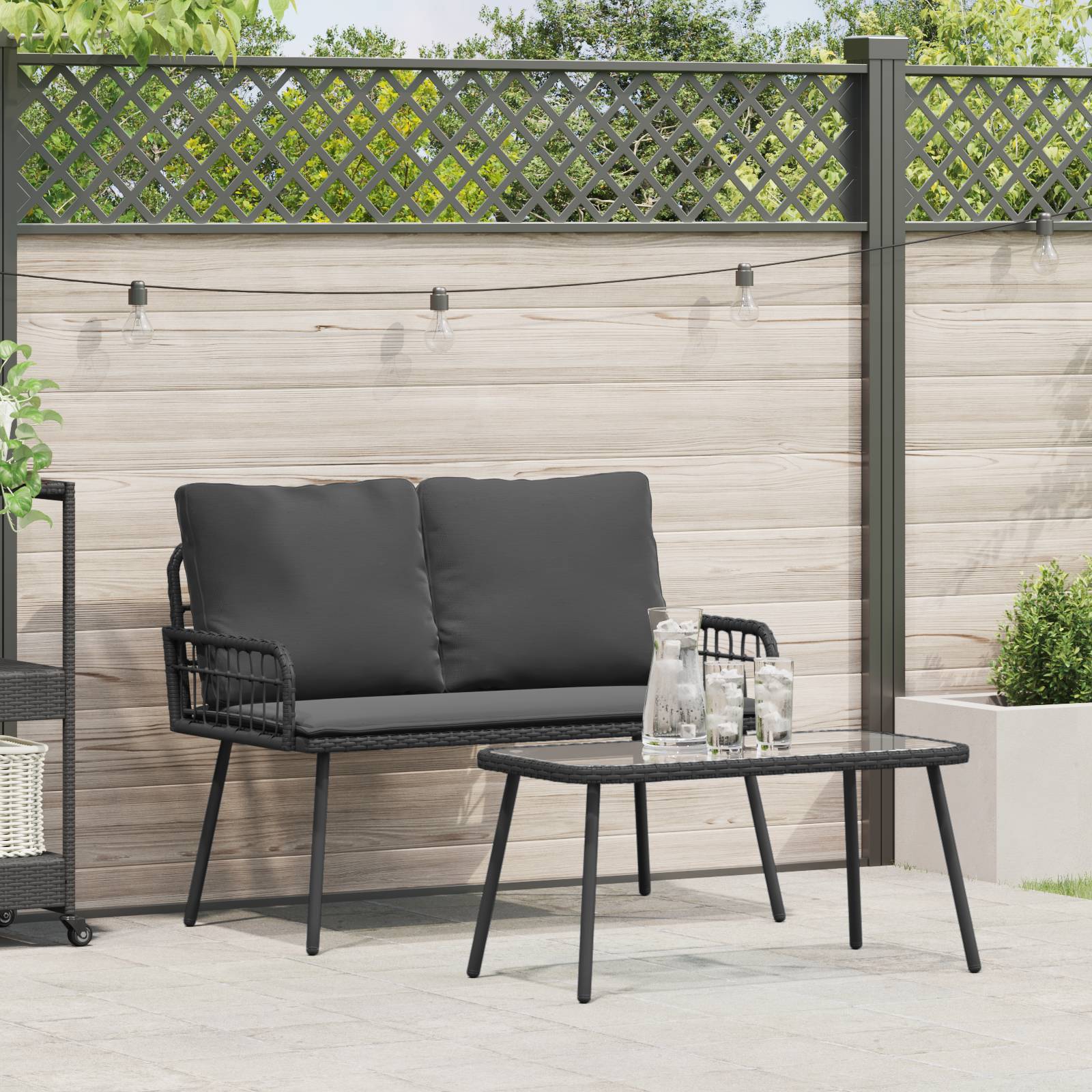 vidaXL 2-tlg. Garten-Essgruppe mit Kissen Schwarz Poly Rattan