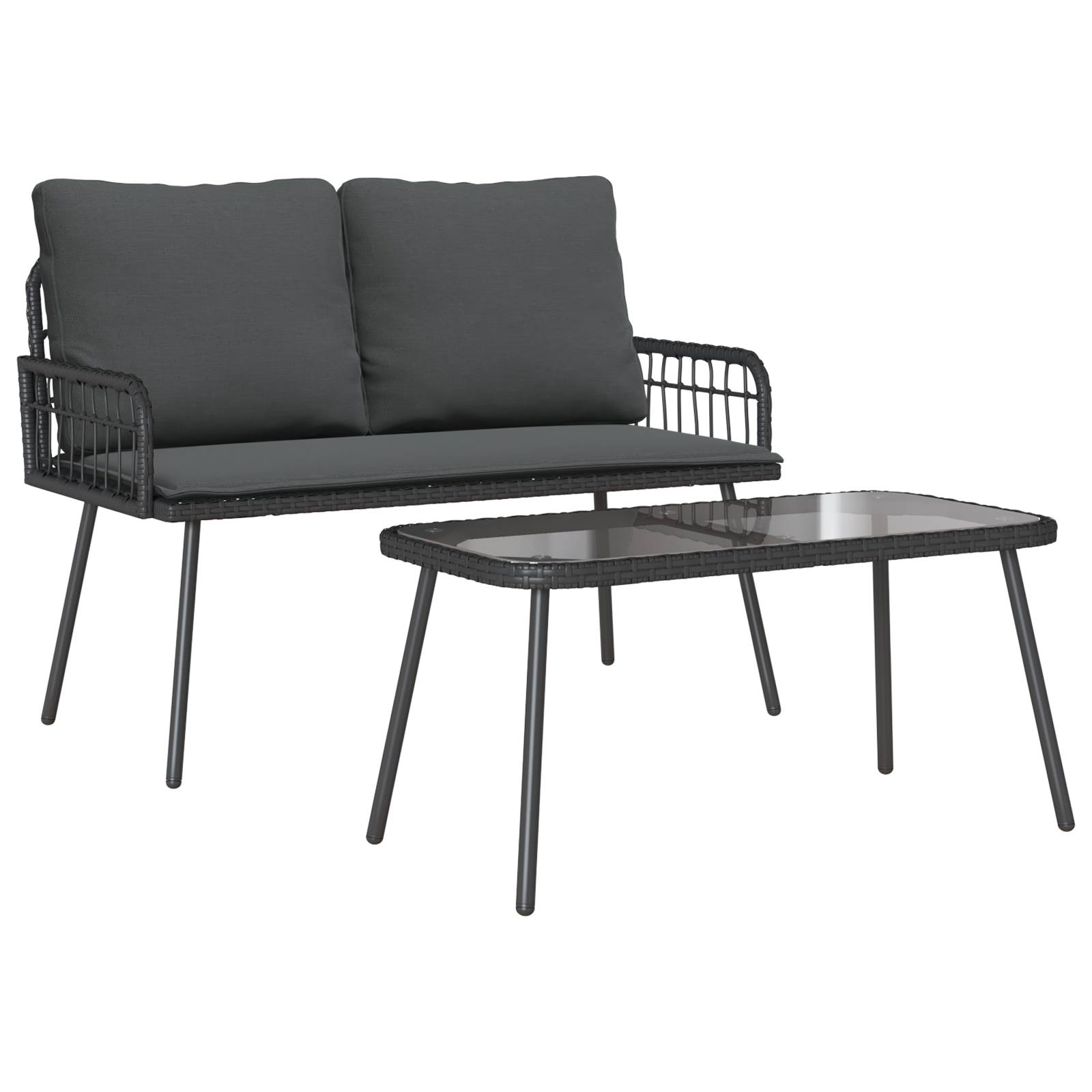 vidaXL 2-tlg. Garten-Essgruppe mit Kissen Schwarz Poly Rattan