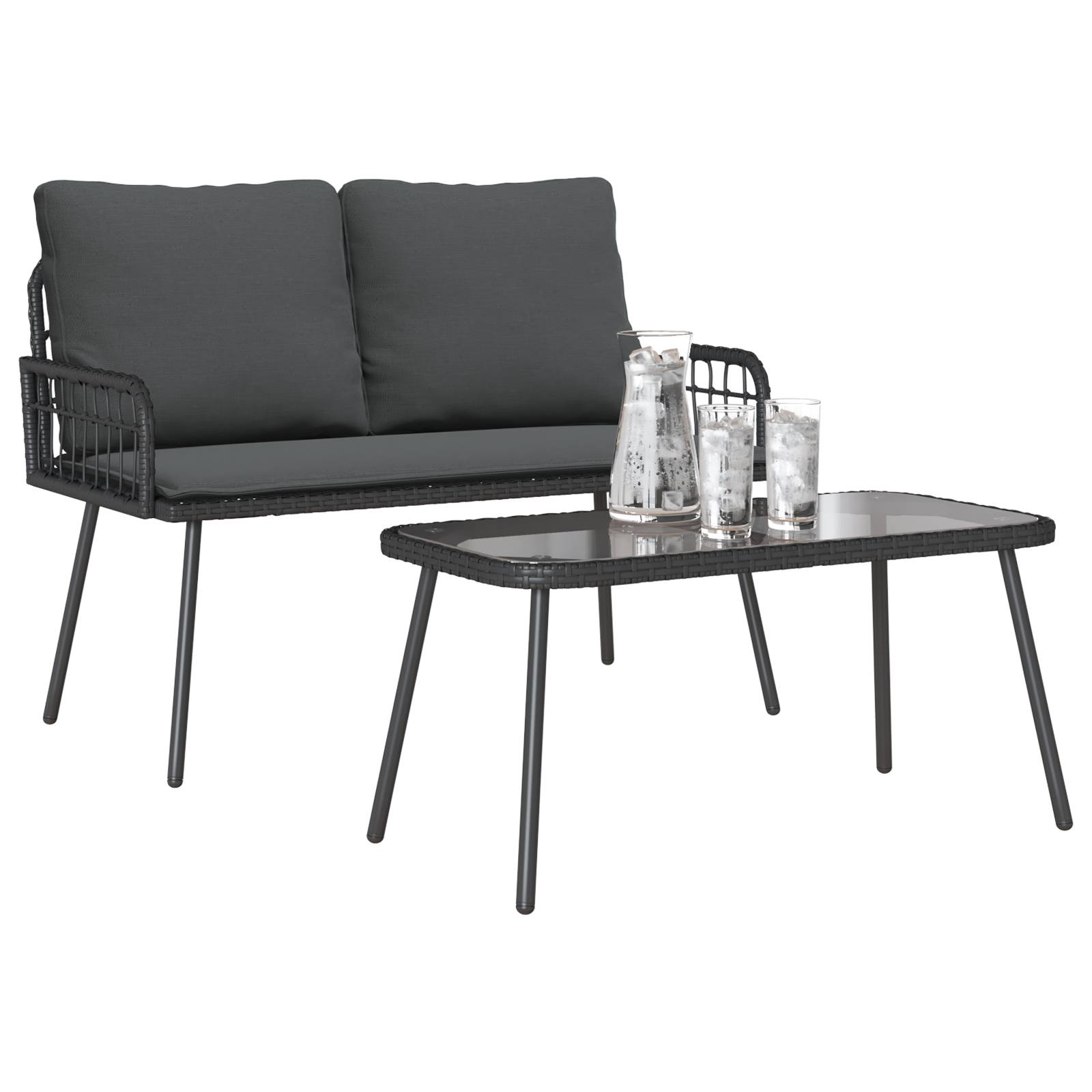 vidaXL 2-tlg. Garten-Essgruppe mit Kissen Schwarz Poly Rattan