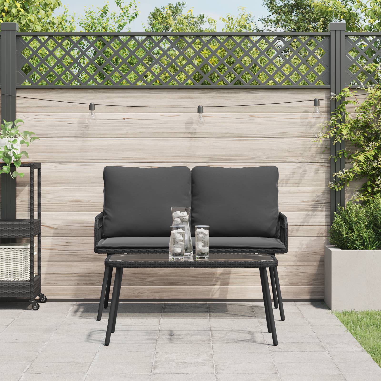 vidaXL 2-tlg. Garten-Essgruppe mit Kissen Schwarz Poly Rattan