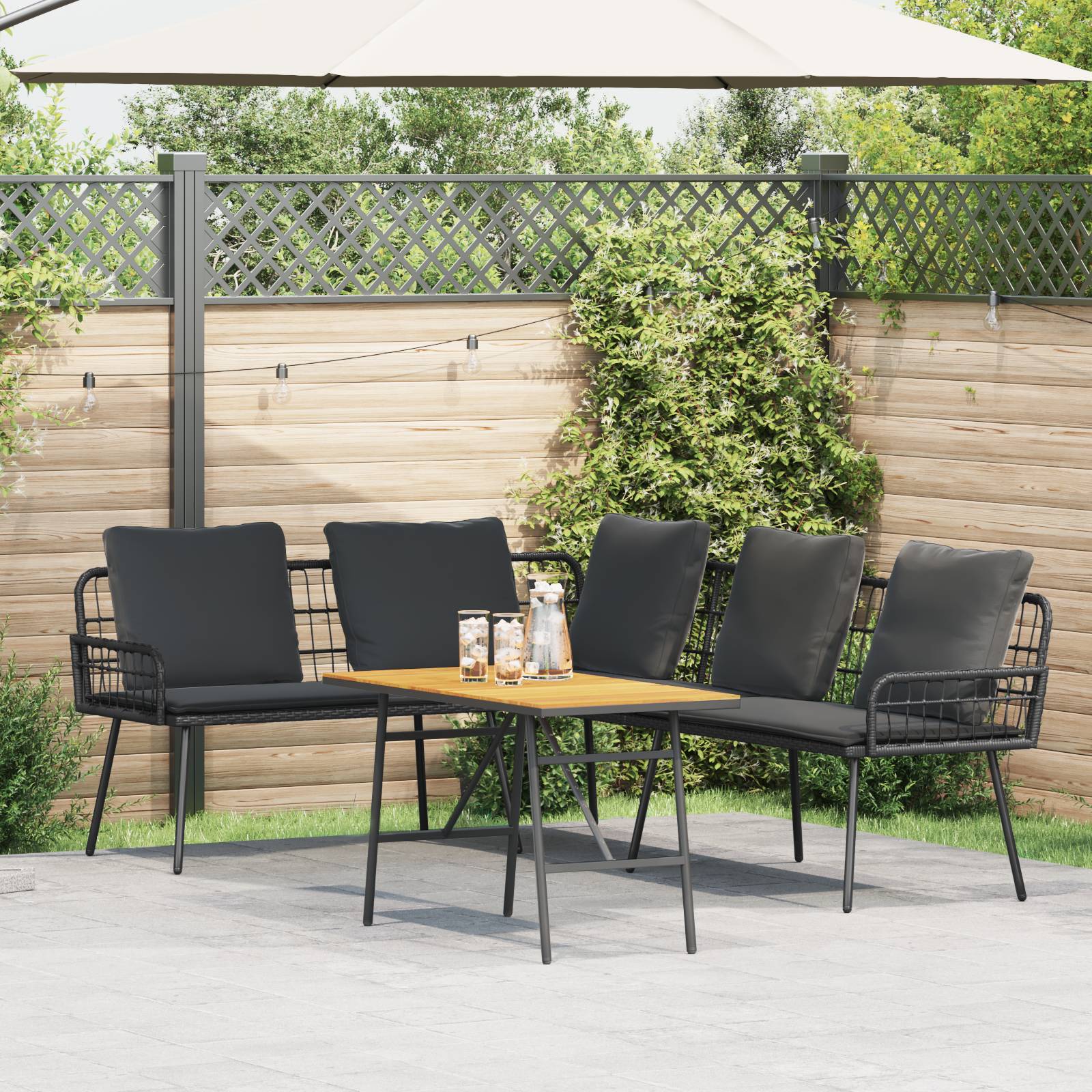 vidaXL 2-tlg. Garten-Sofagarnitur mit Kissen Schwarz Poly Rattan