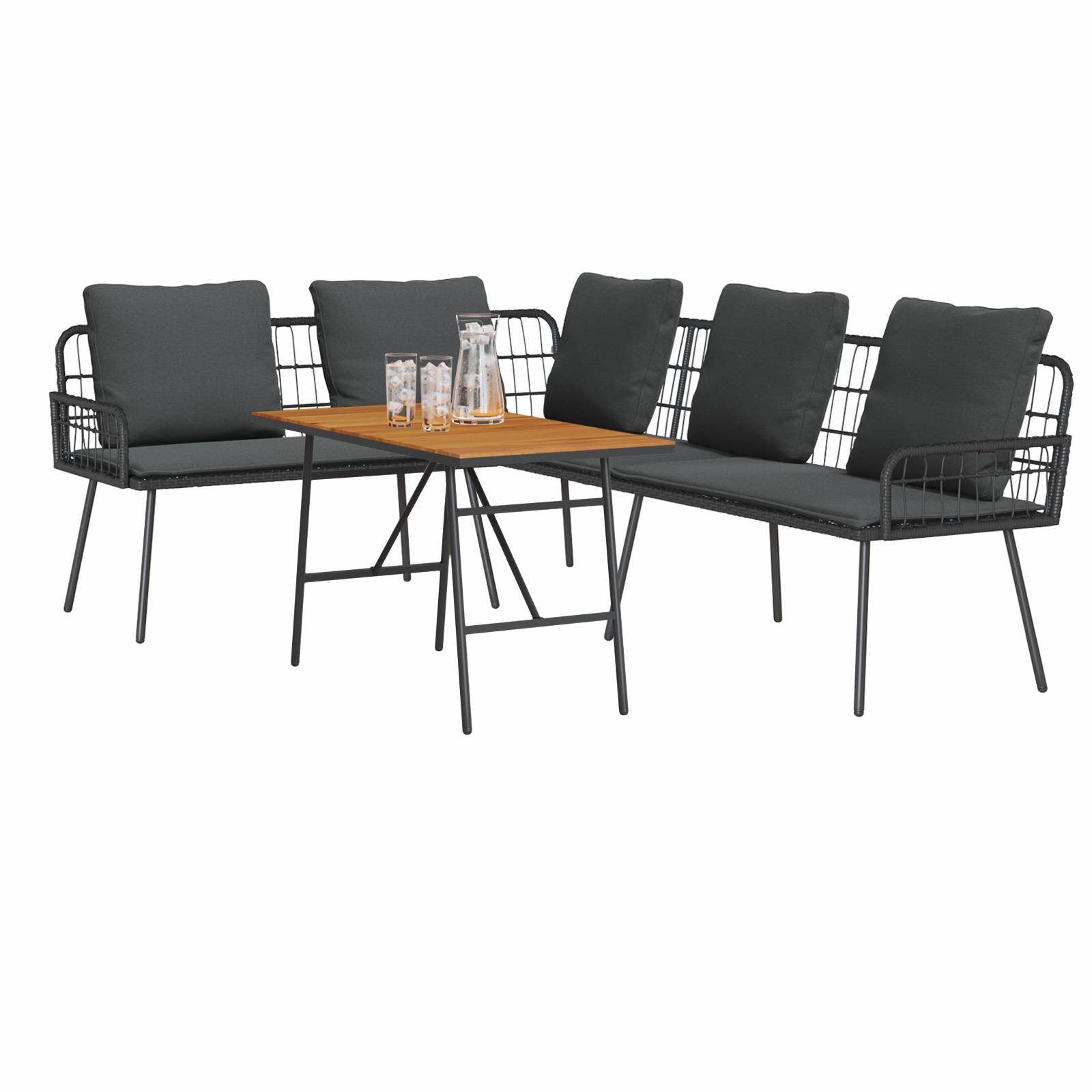 vidaXL 2-tlg. Garten-Sofagarnitur mit Kissen Schwarz Poly Rattan