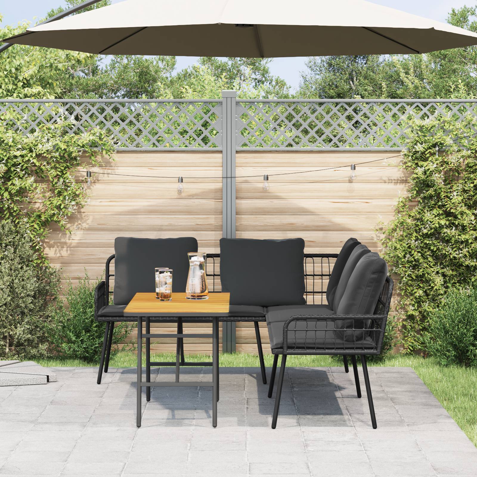 vidaXL 2-tlg. Garten-Sofagarnitur mit Kissen Schwarz Poly Rattan