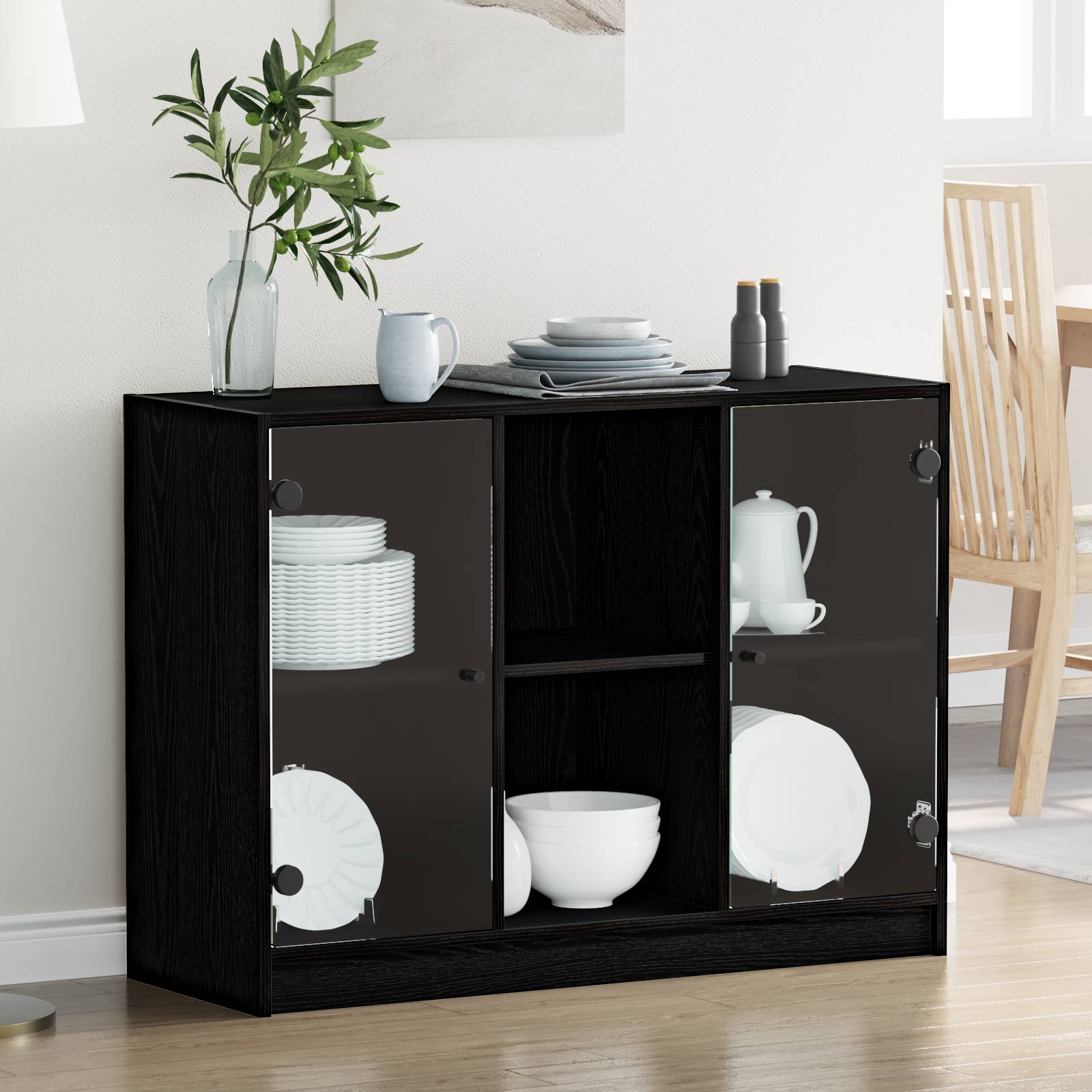 vidaXL Sideboard Schwarz Eiche 102x37x75,5 cm Holzwerkstoff