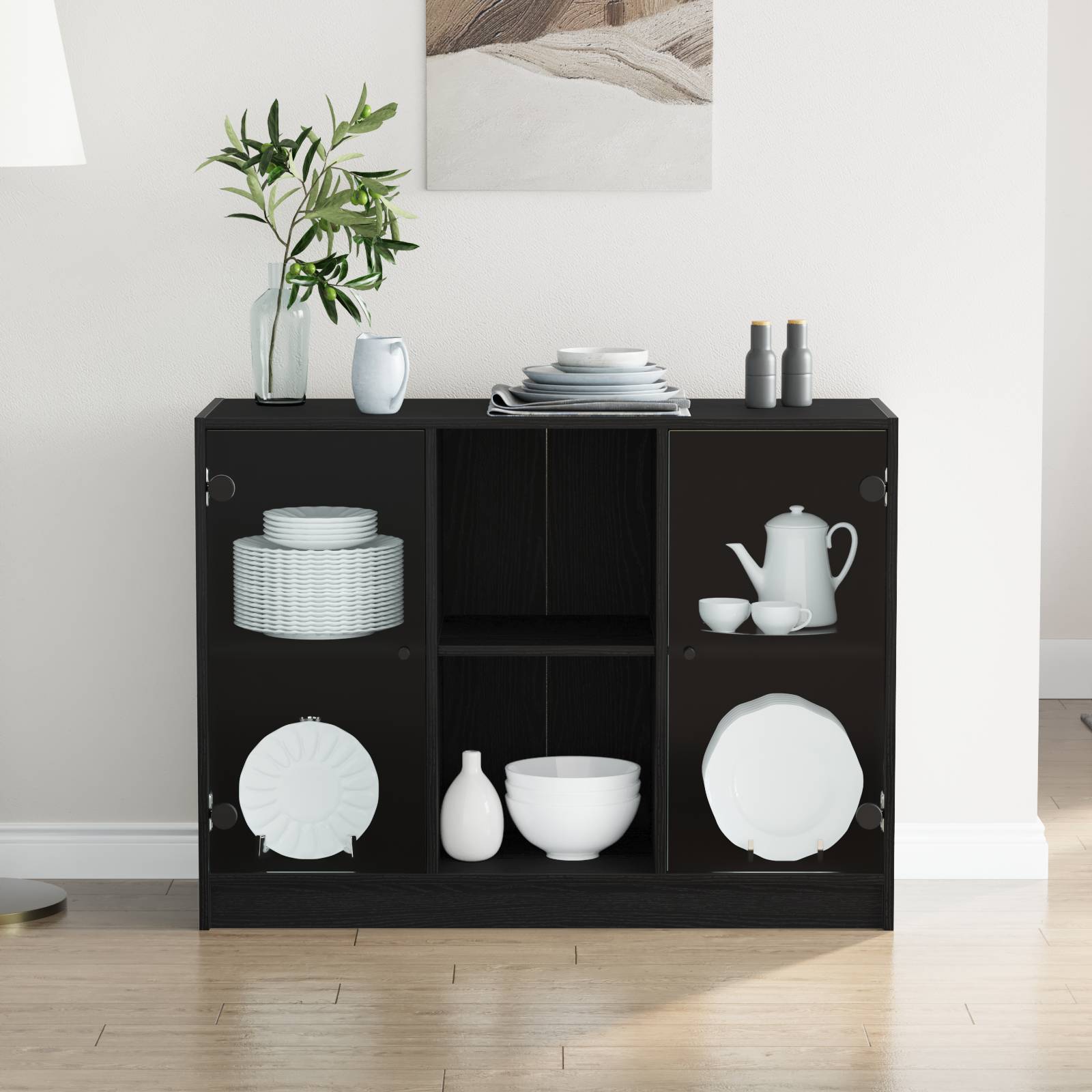 vidaXL Sideboard Schwarz Eiche 102x37x75,5 cm Holzwerkstoff