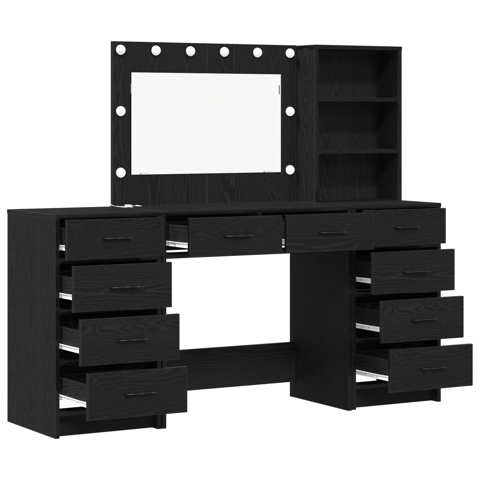 vidaXL 3-tlg. Schminktisch-Set mit LED-Leuchten Schwarz Holzwerkstoff