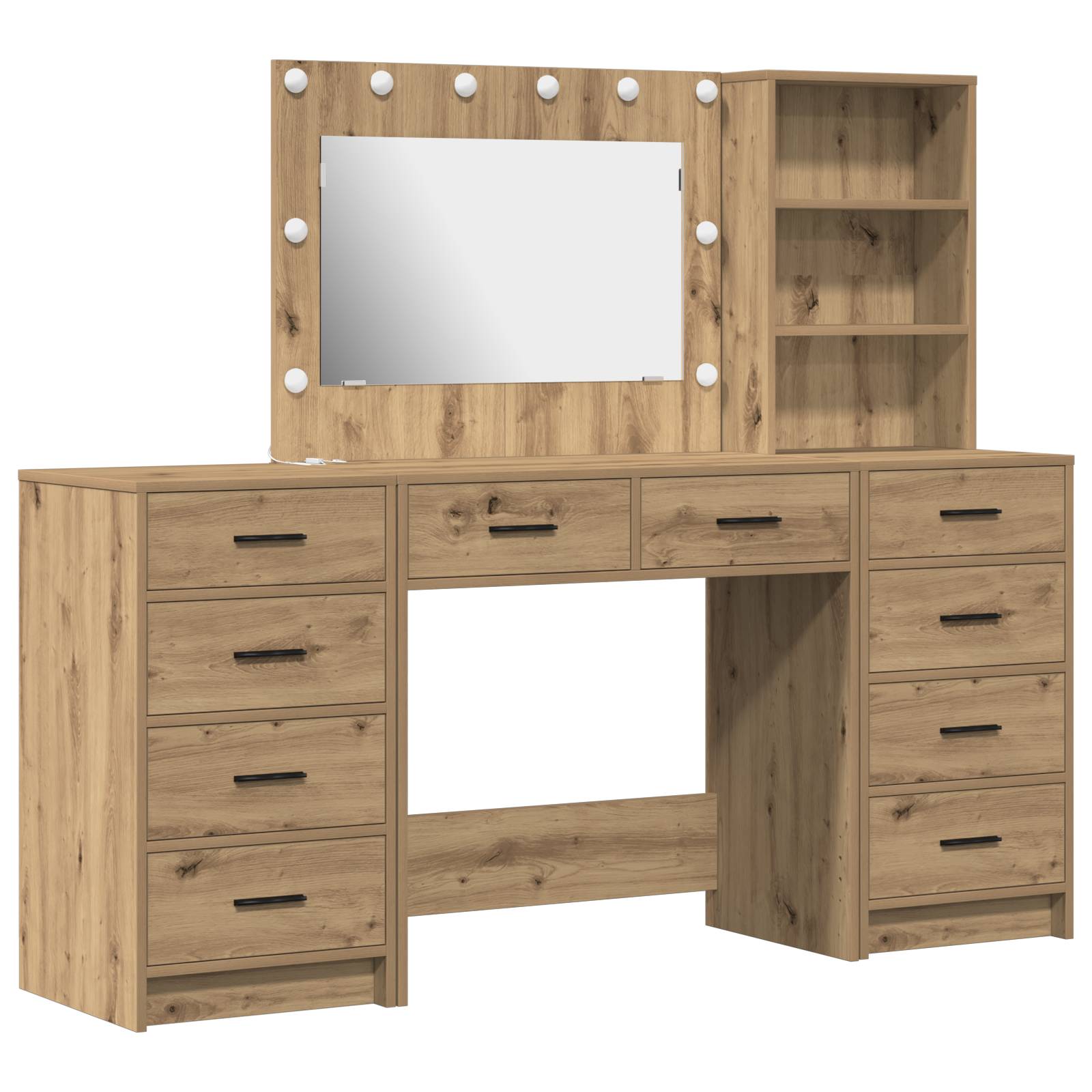 vidaXL 3-tlg. Schminktisch-Set mit LED-Leuchten Artisan Eiche
