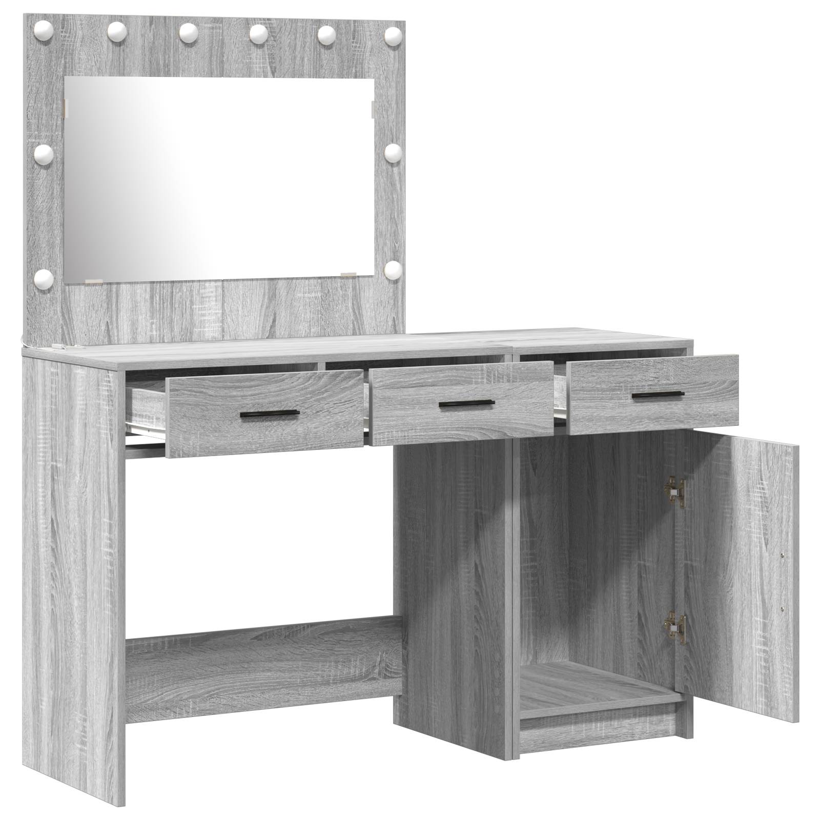 vidaXL 2-tlg. Schminktisch-Set mit LED-Leuchten Grau Sonoma