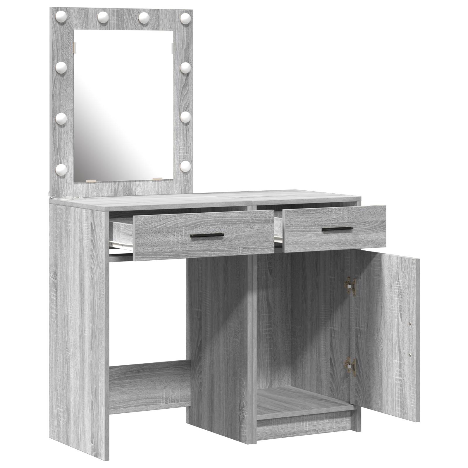 vidaXL 2-tlg. Schminktisch-Set mit LED-Leuchten Grau Sonoma