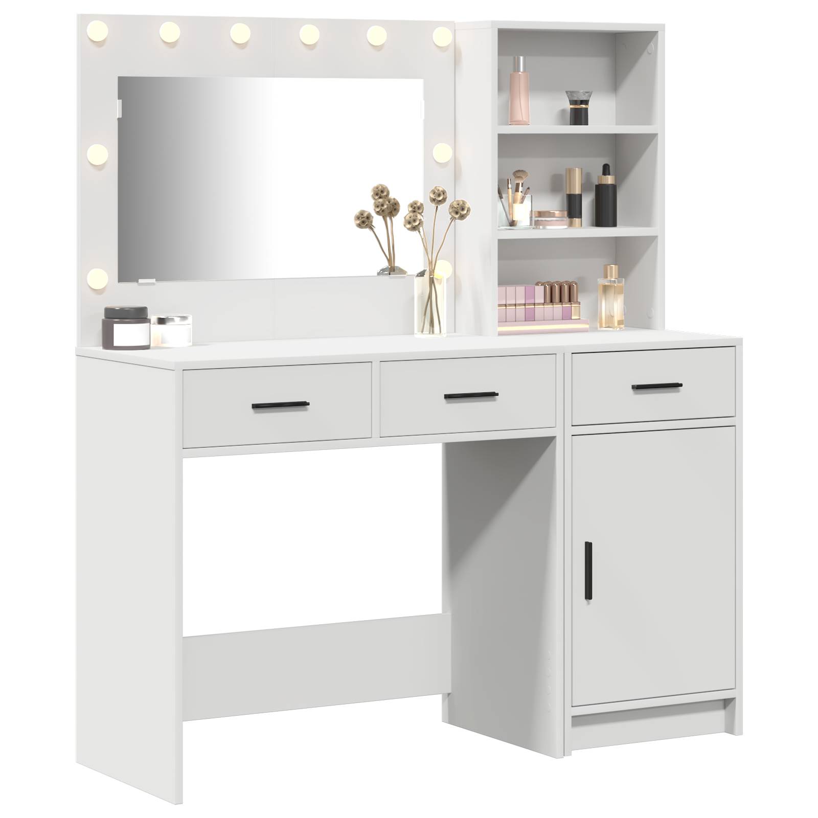 vidaXL 2-tlg. Schminktisch-Set mit LED-Leuchten Weiß Holzwerkstoff