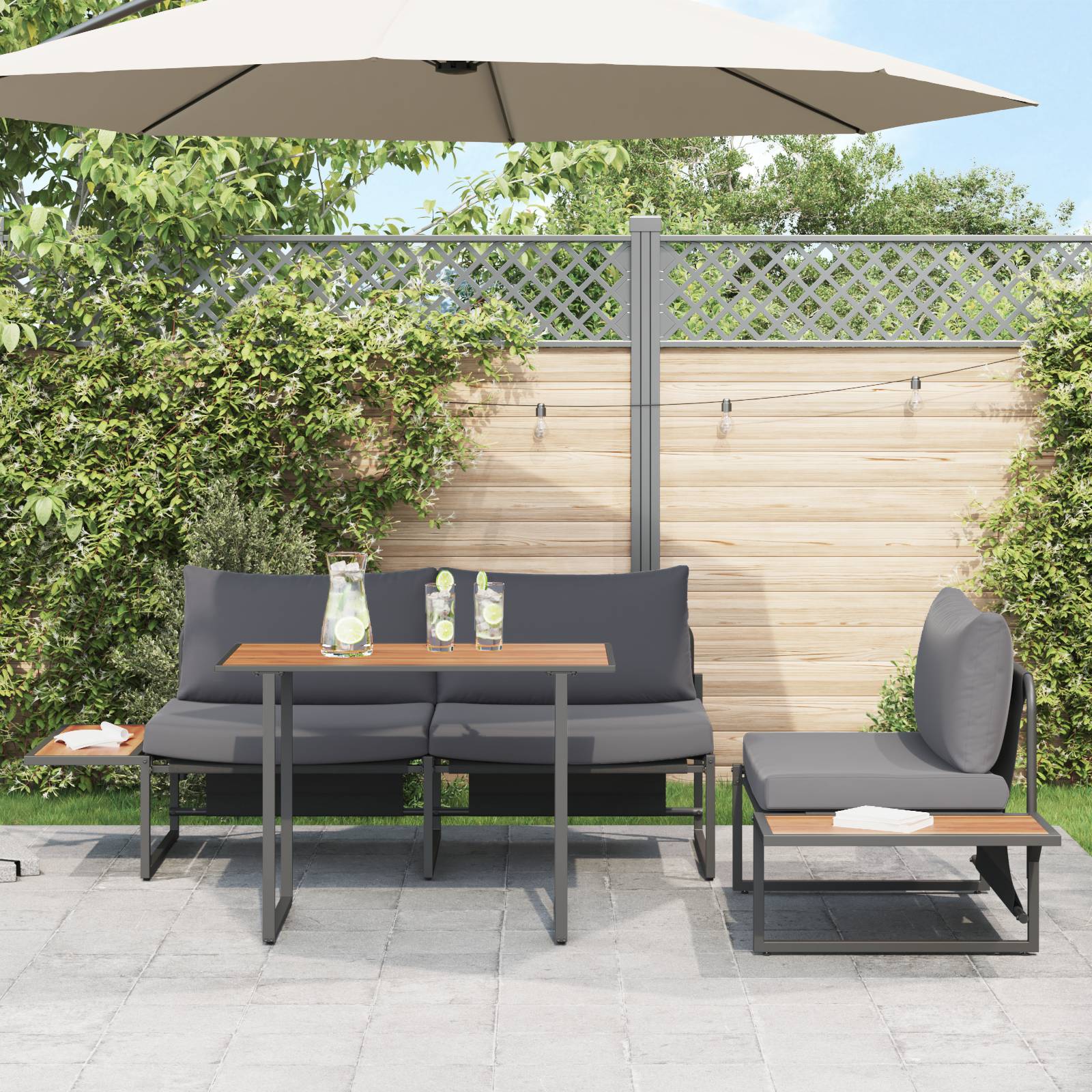 vidaXL 3-tlg. Garten-Essgruppe mit Anthrazit Kissen
