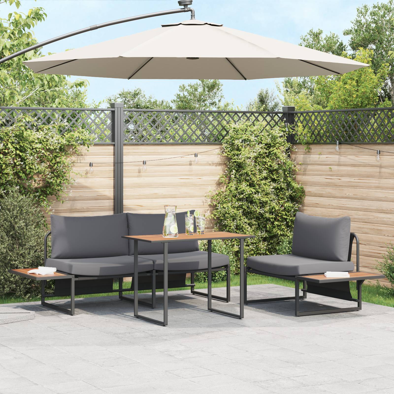 vidaXL 3-tlg. Garten-Essgruppe mit Anthrazit Kissen