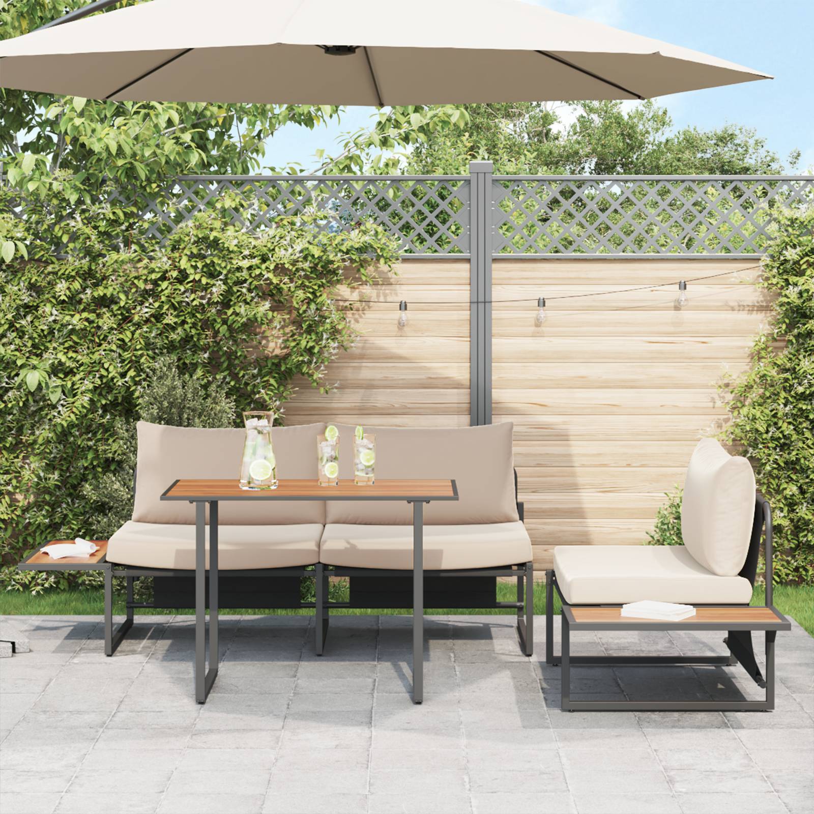 vidaXL 3-tlg. Garten-Essgruppe mit Taupe Kissen