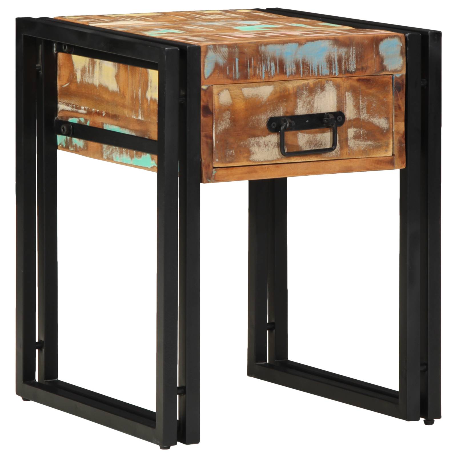vidaXL Beistelltisch mit Schublade Schwarz 40x40x50 cm Altholz Massiv