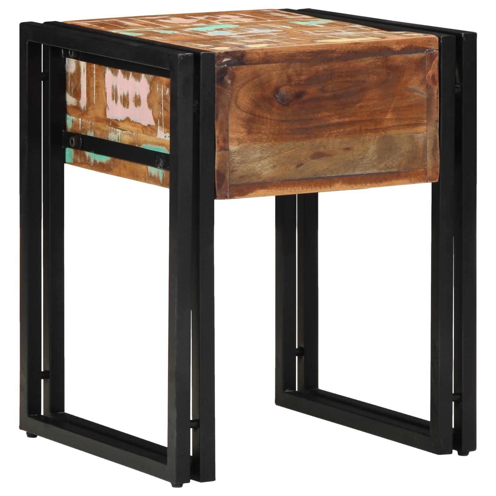 vidaXL Beistelltisch mit Schublade Schwarz 40x40x50 cm Altholz Massiv