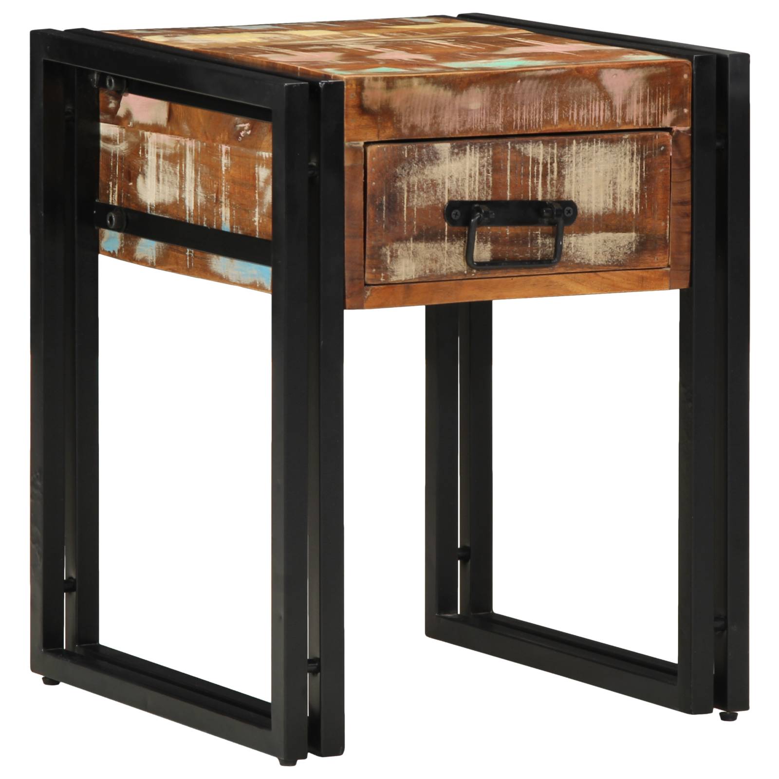 vidaXL Beistelltisch mit Schublade Schwarz 40x40x50 cm Altholz Massiv