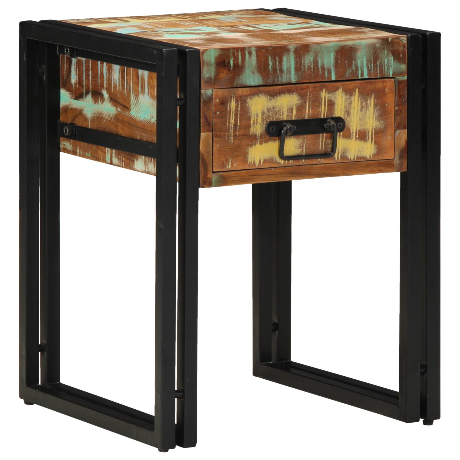 vidaXL Beistelltisch mit Schublade Schwarz 40x40x50 cm Altholz Massiv