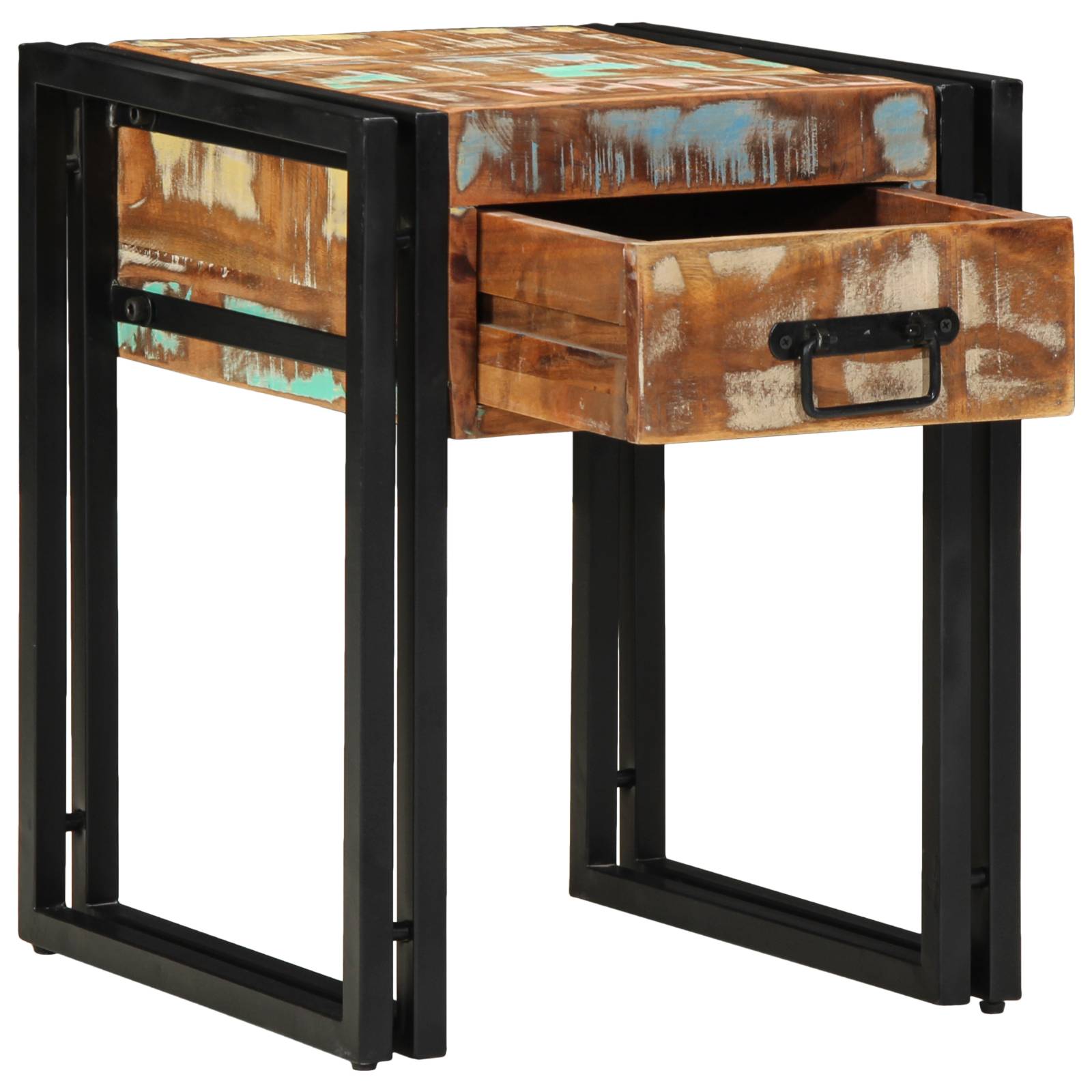 vidaXL Beistelltisch mit Schublade Schwarz 40x40x50 cm Altholz Massiv