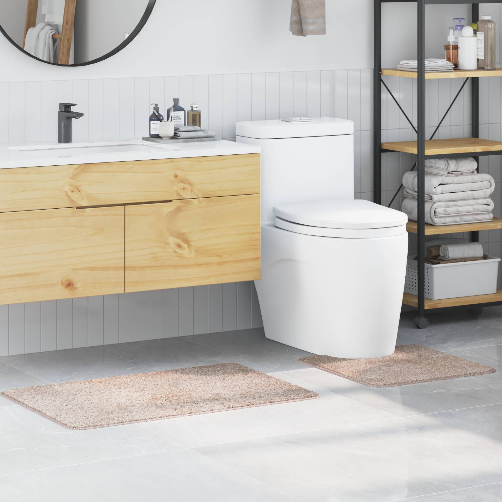 vidaXL 2-tlg. Badematten-Set Creme Polypropylen Rutschfest