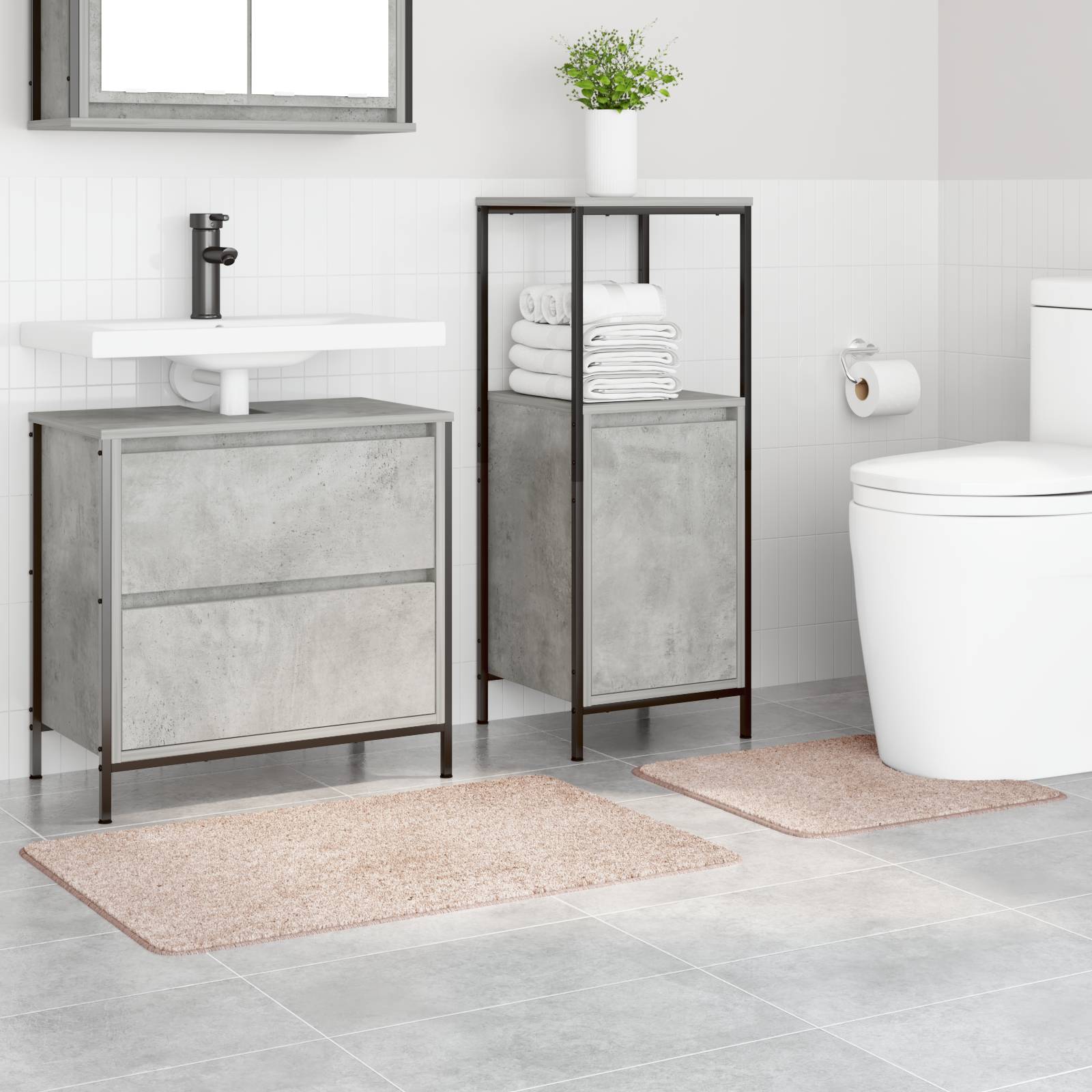 vidaXL 2-tlg. Badematten-Set Creme Polypropylen Rutschfest