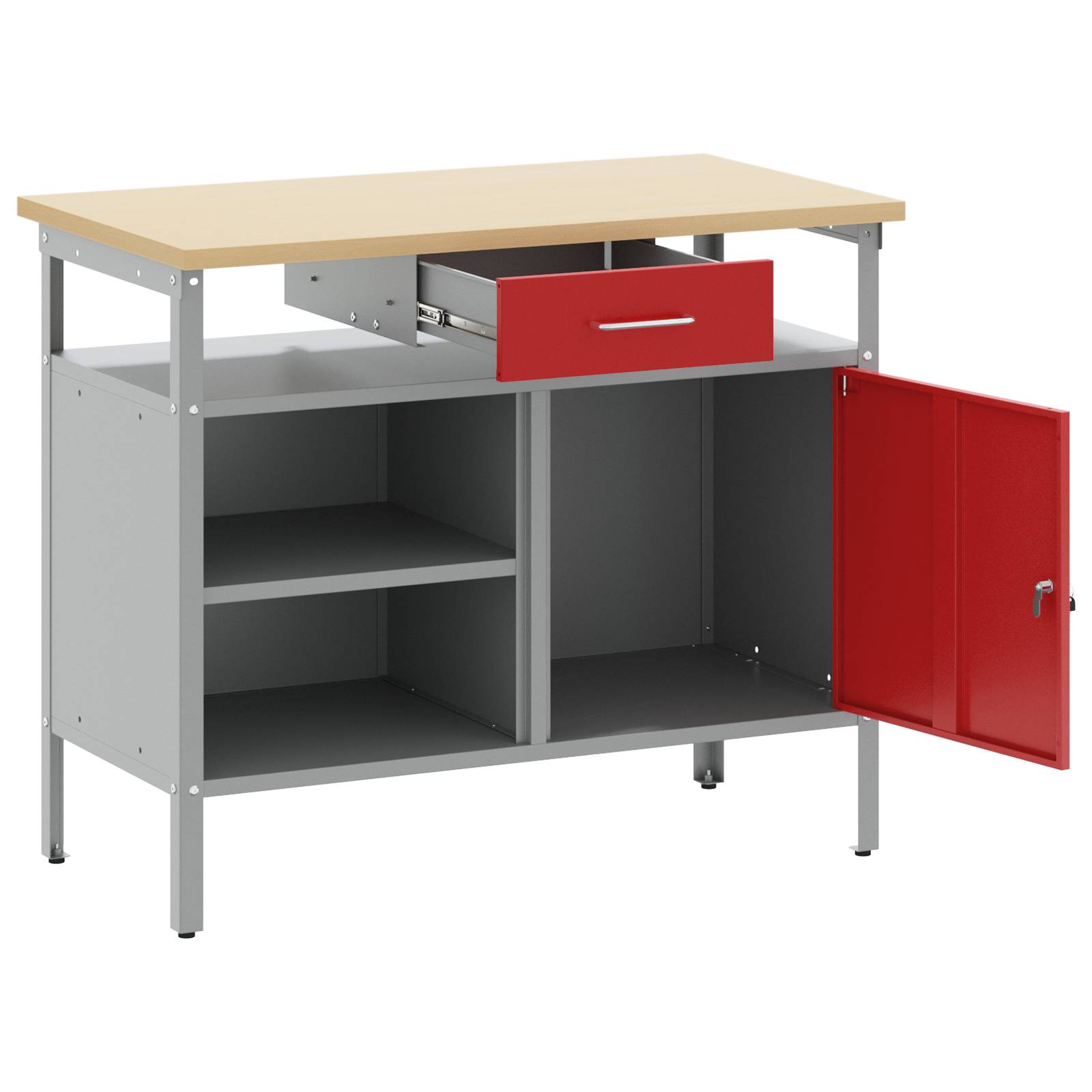 vidaXL Werkbank mit Abschließbarer Tür Rot 100x55x85 cm Stahl