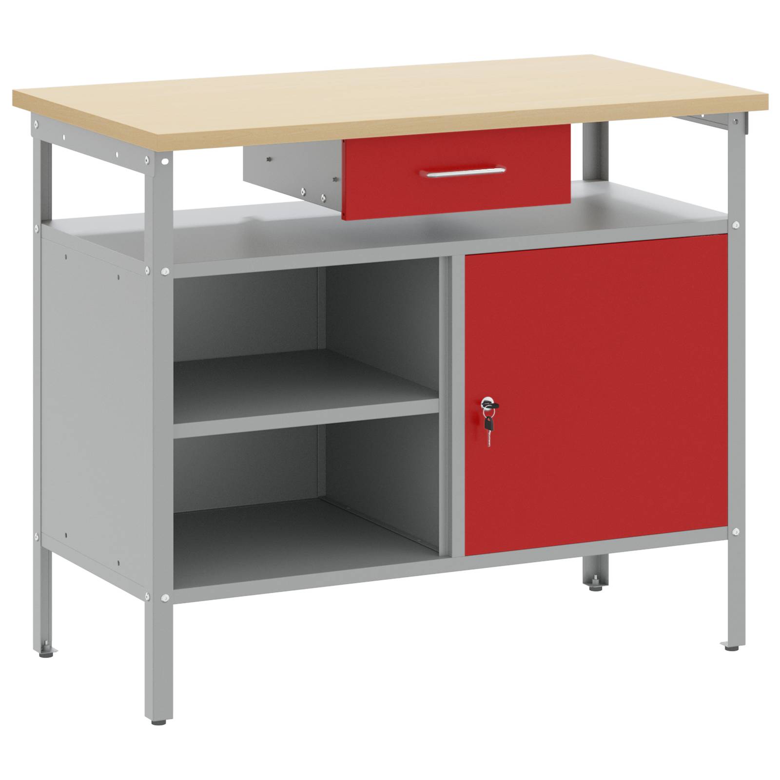 vidaXL Werkbank mit Abschließbarer Tür Rot 100x55x85 cm Stahl