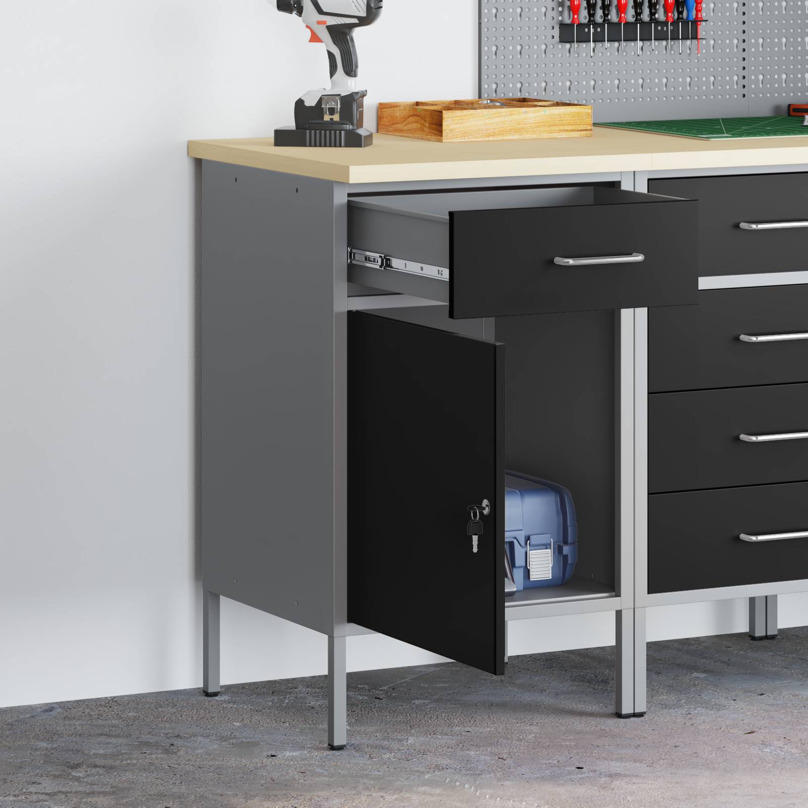 vidaXL Werkstattschrank Schwarz 50x55x84 cm Stahl