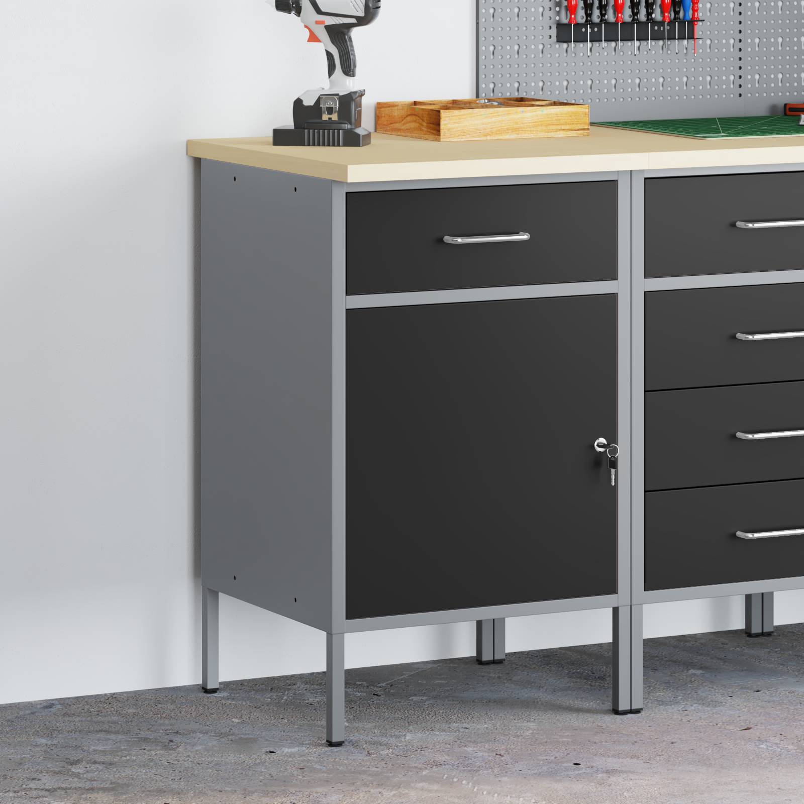 vidaXL Werkstattschrank Schwarz 50x55x84 cm Stahl